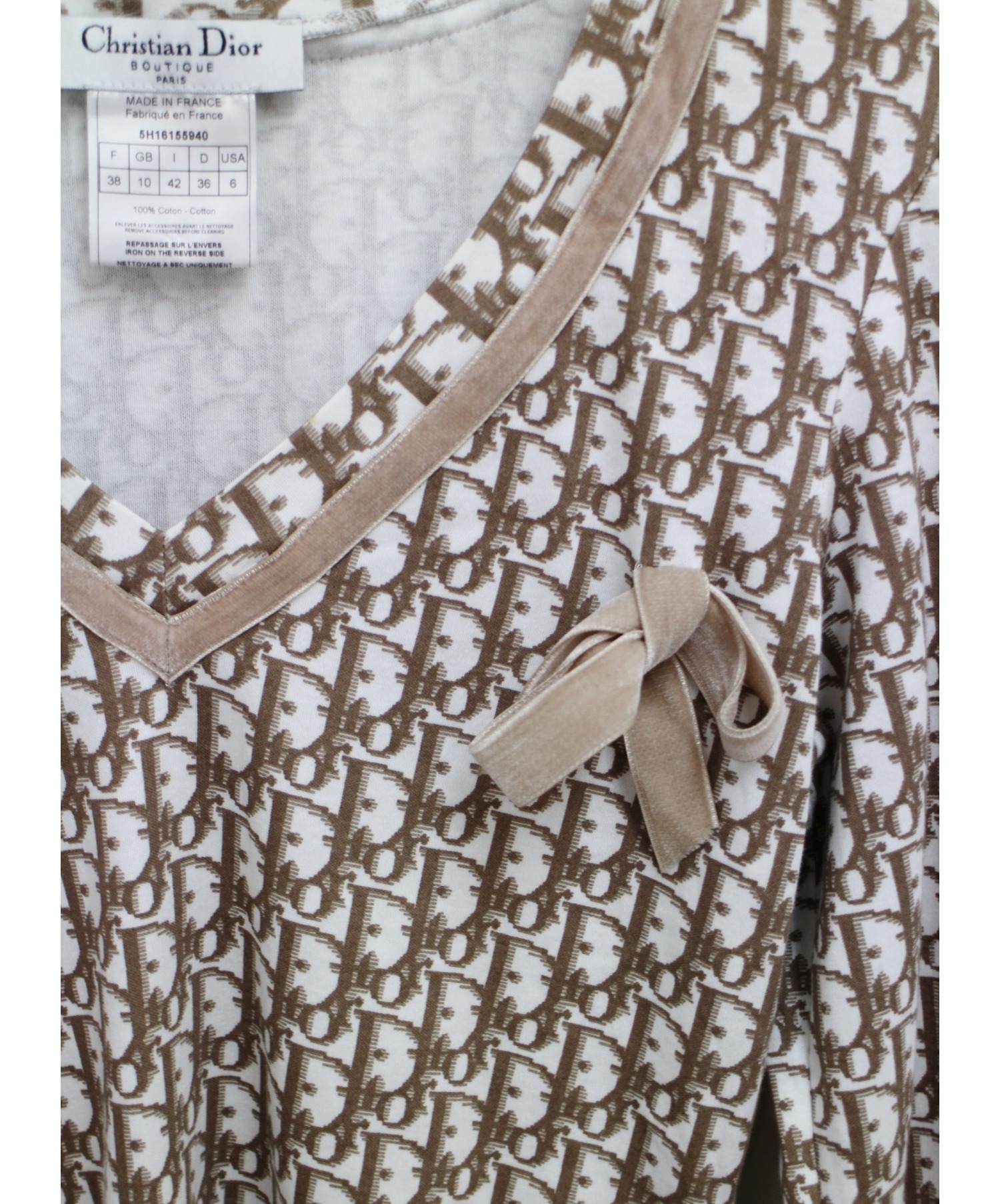 Christian Dior トロッター柄 長袖カットソー リボン 中古・古着通販】Christian Dior (クリスチャンディオール) トロッター