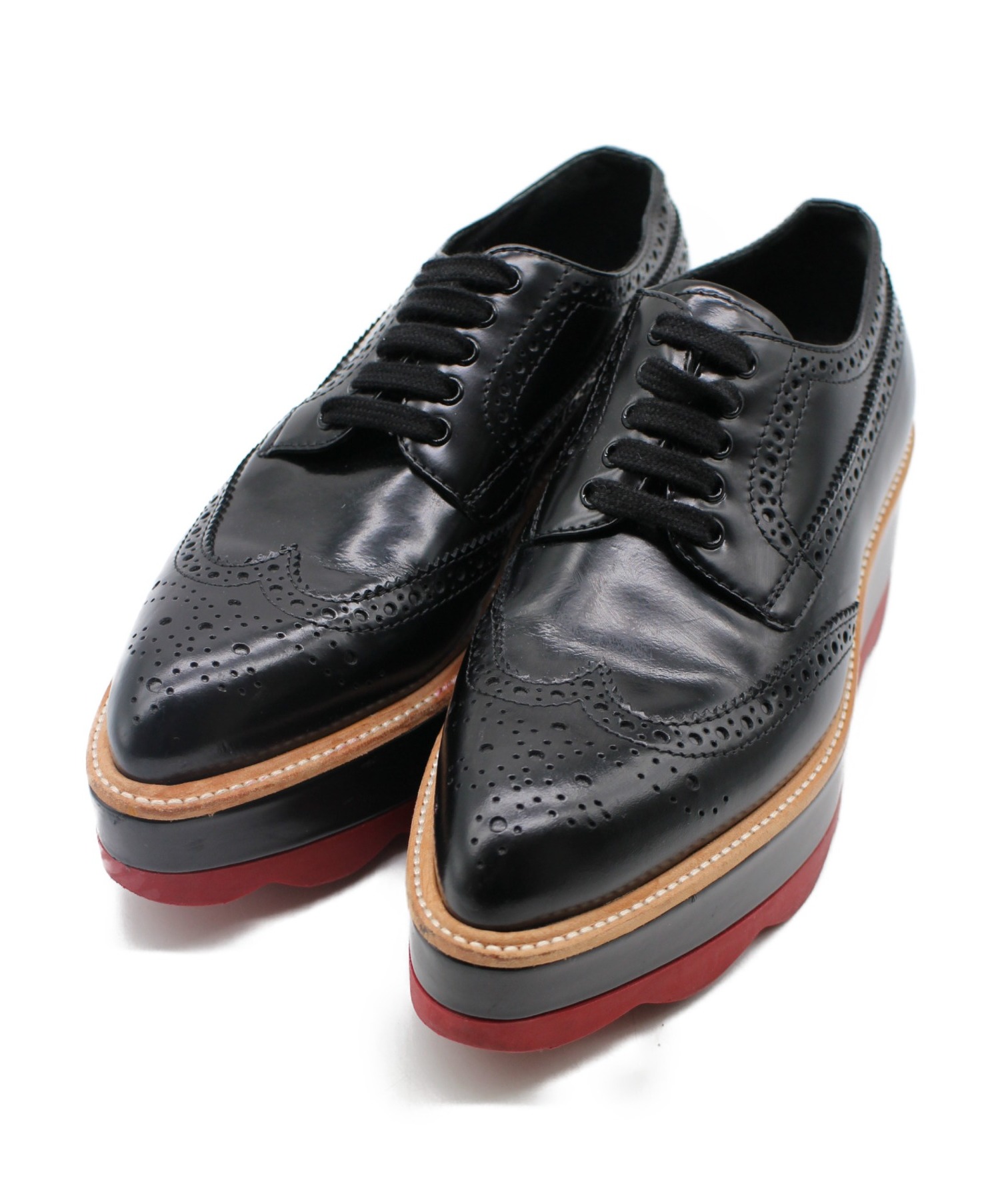 中古・古着通販】PRADA (プラダ) 厚底レザーシューズ ブラック サイズ 