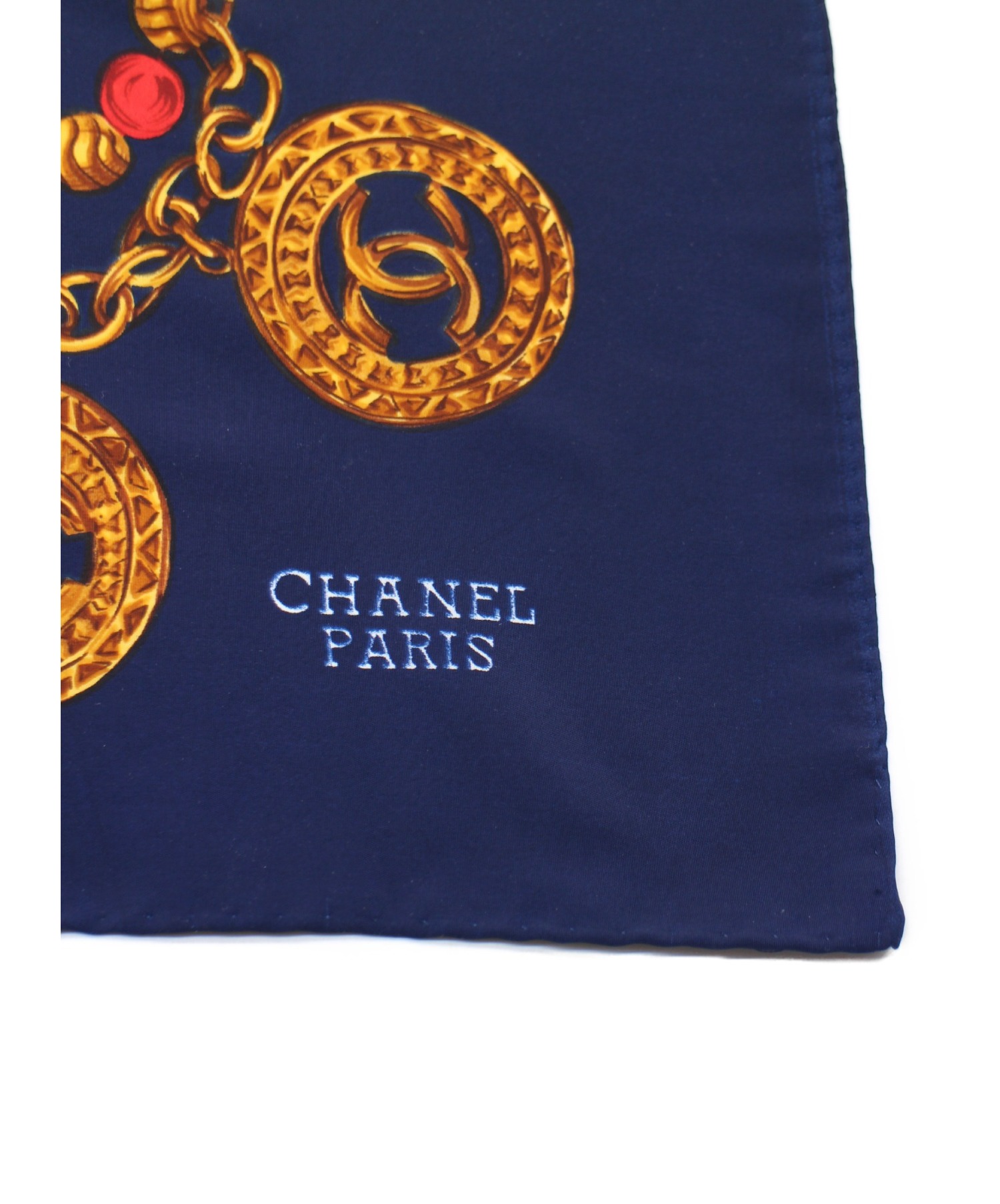 CHANEL シルクスカーフ ネイビー 90cm 中古・古着通販】CHANEL (シャネル) シルクスカーフ ネイビー サイズ