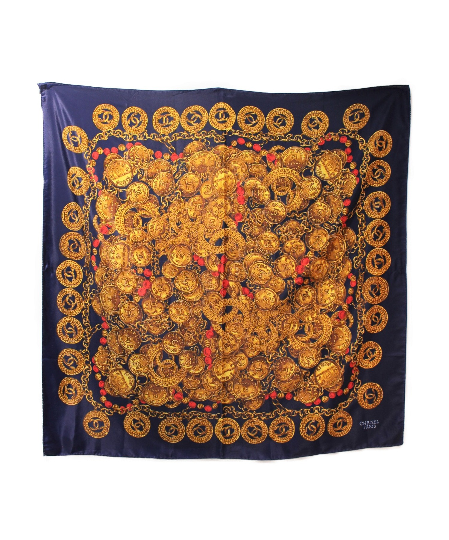 中古・古着通販】CHANEL (シャネル) シルクスカーフ ネイビー サイズ
