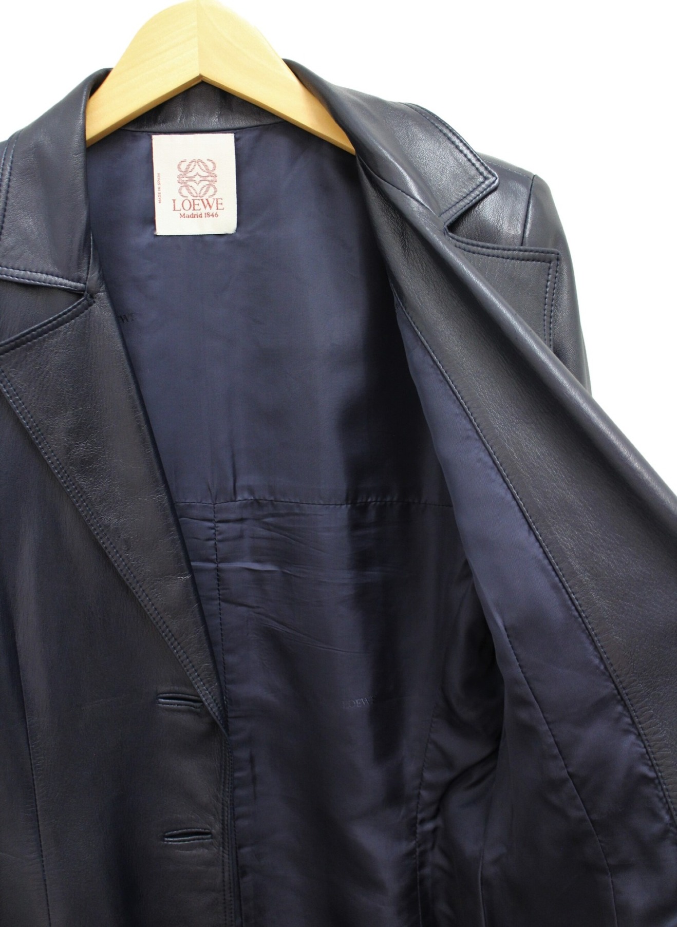 中古・古着通販】LOEWE (ロエベ) レザーテーラードジャケット ネイビー