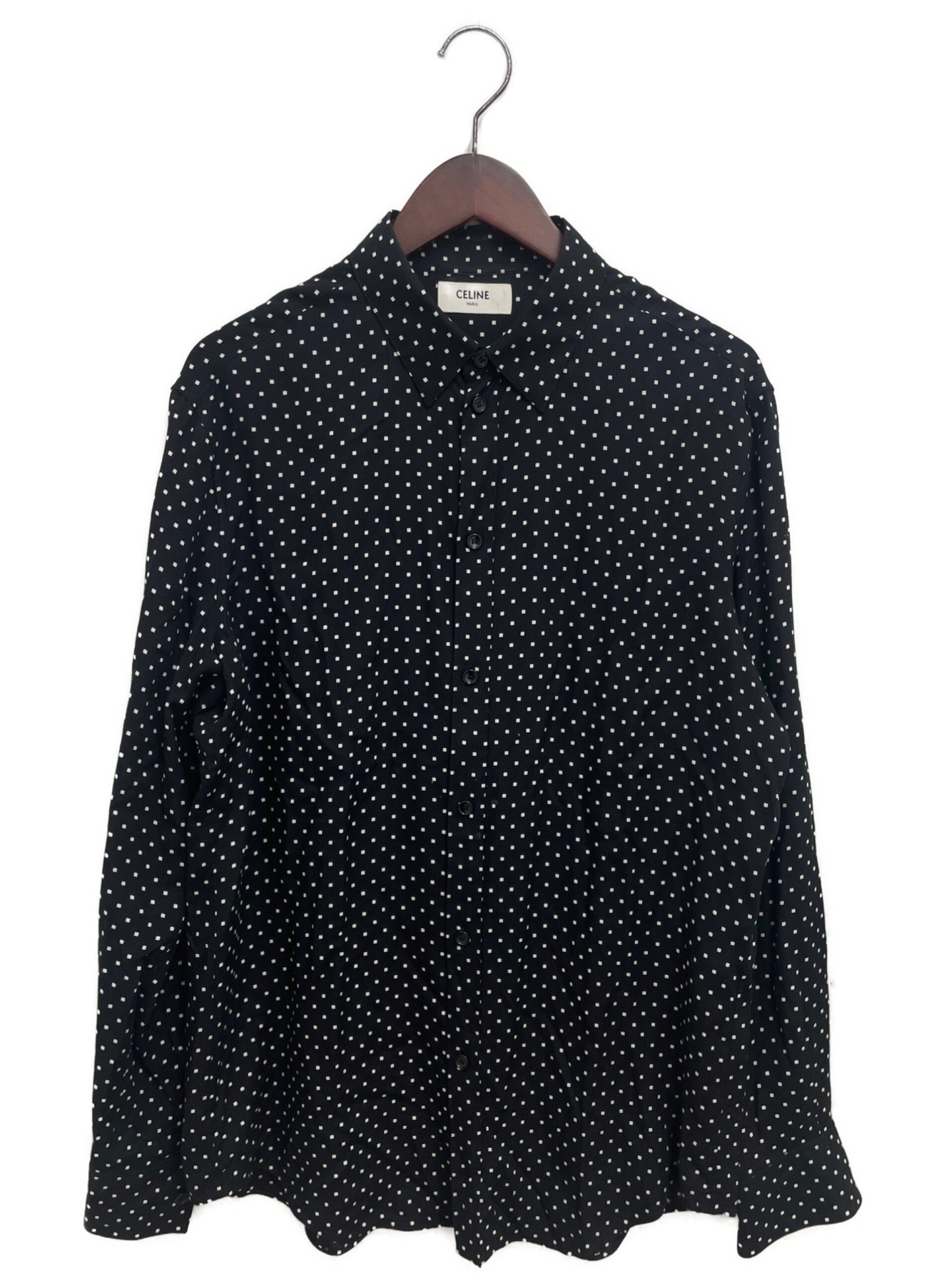 中古・古着通販】CELINE (セリーヌ) レーヨンドットシャツ ブラック 