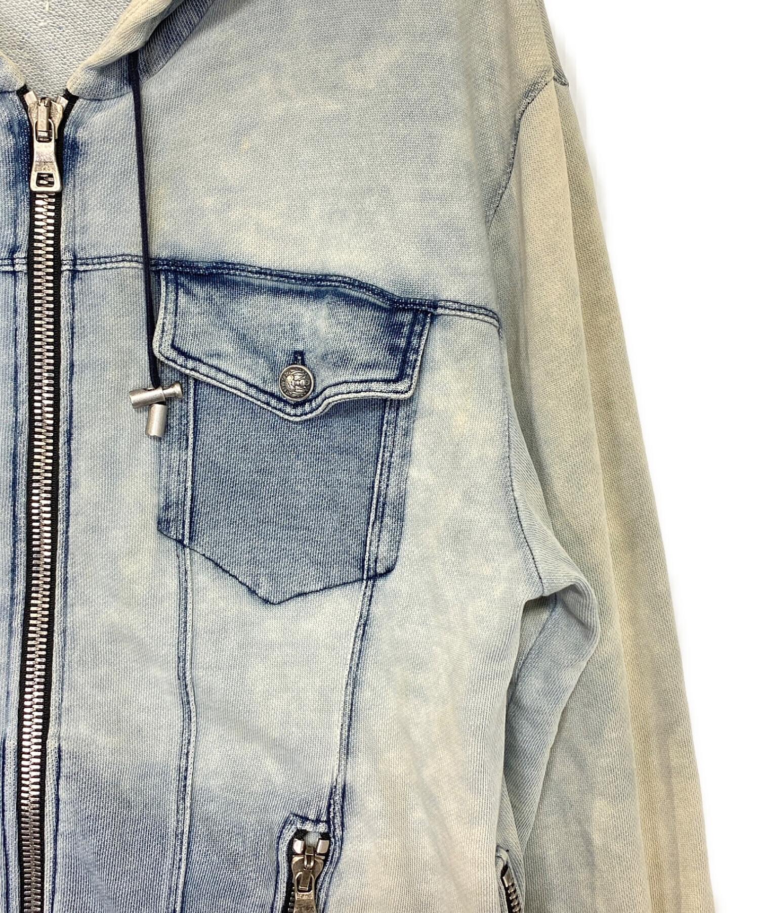 中古・古着通販】BALMAIN (バルマン) ブリーチ加工パーカー ネイビー 