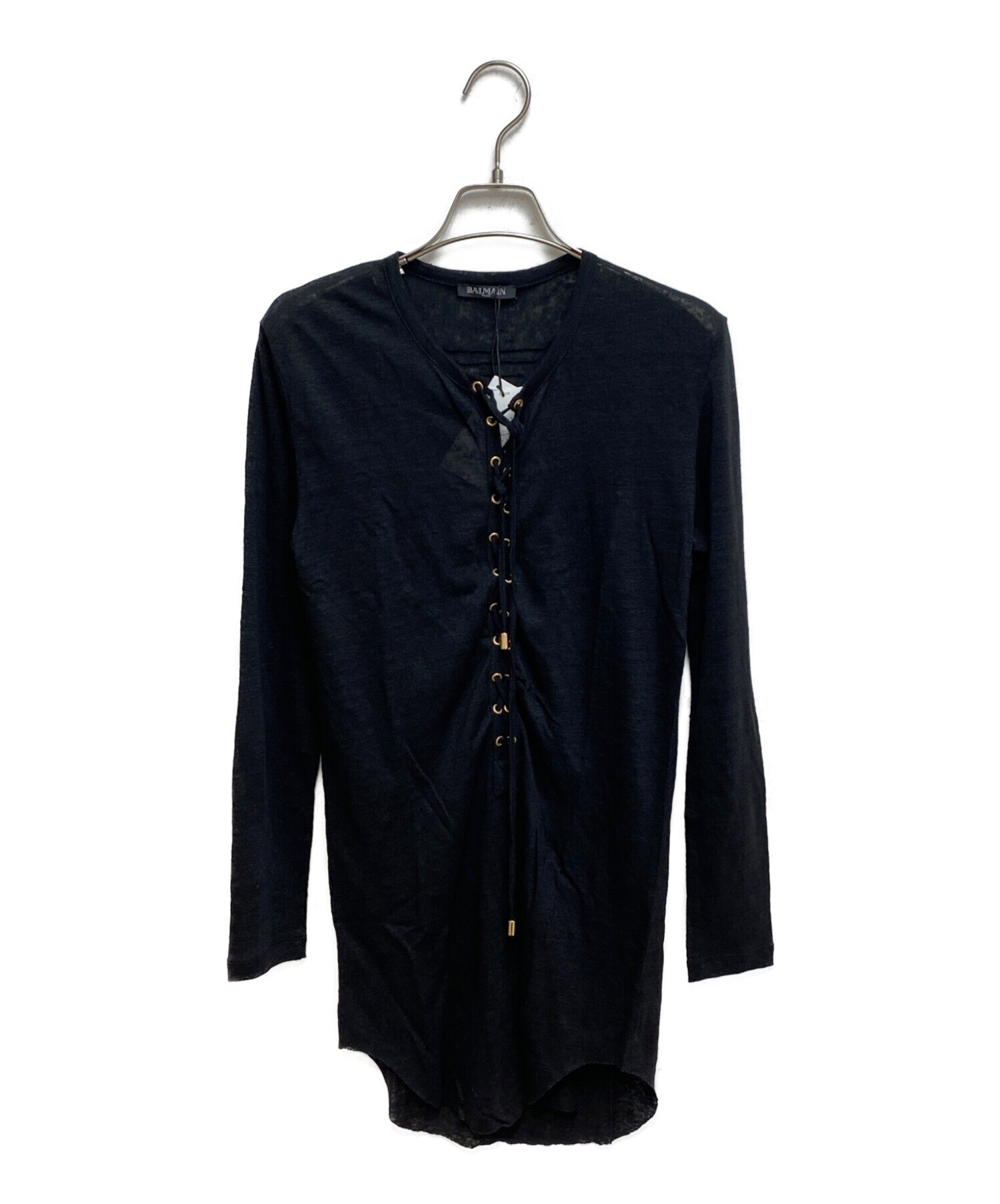 中古・古着通販】BALMAIN (バルマン) レースニットカットソー ブラック 