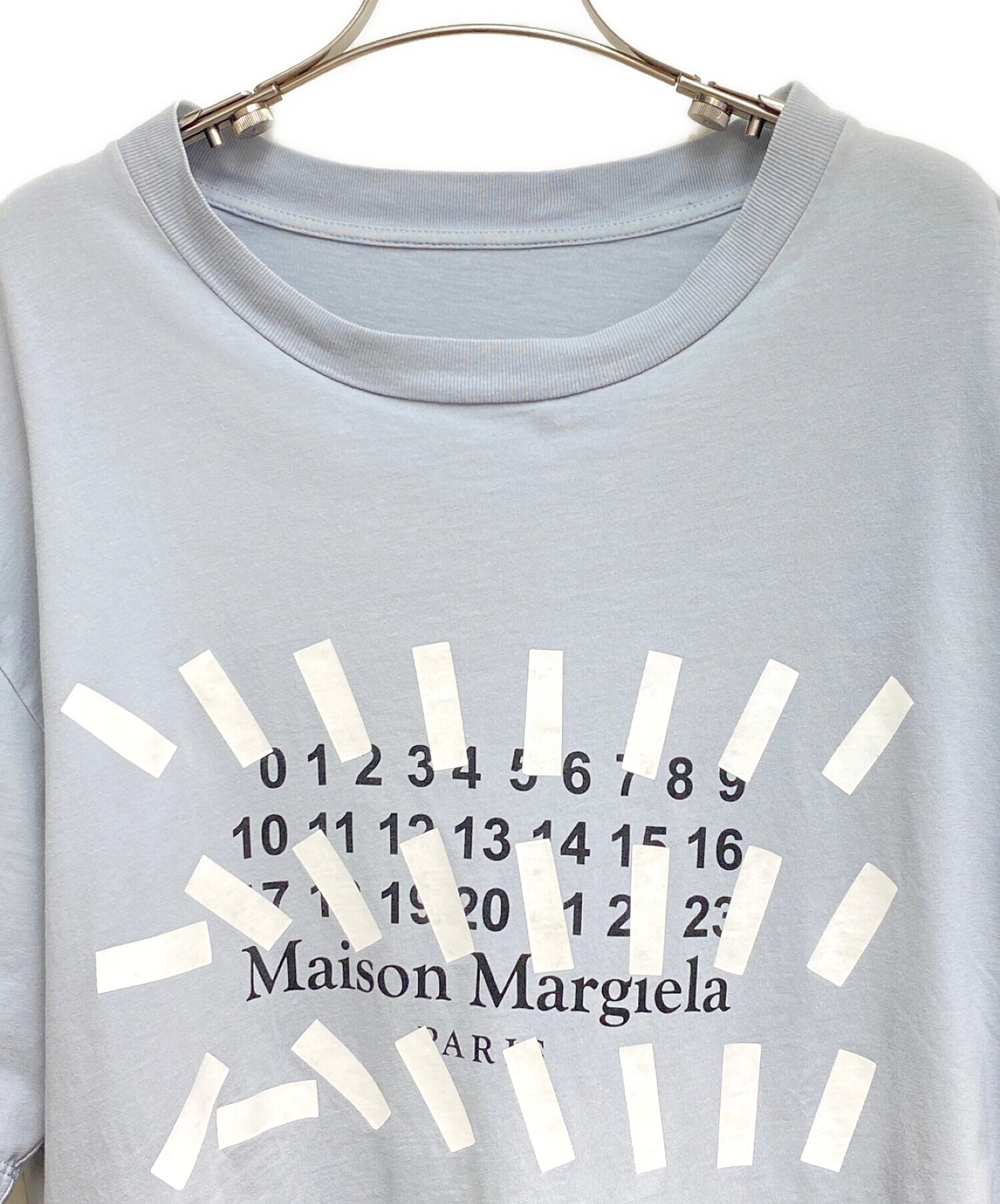 メゾンマルジェラホワイト ブルー 文字プリント Tシャツ メゾンマルタンマルジェラMaison Martin Margiela 10 コットンフロント