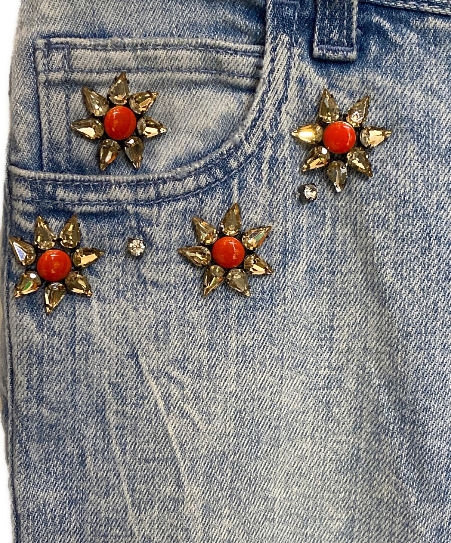 中古・古着通販】GUCCI (グッチ) ビジューデザインデニムパンツ スカイ 