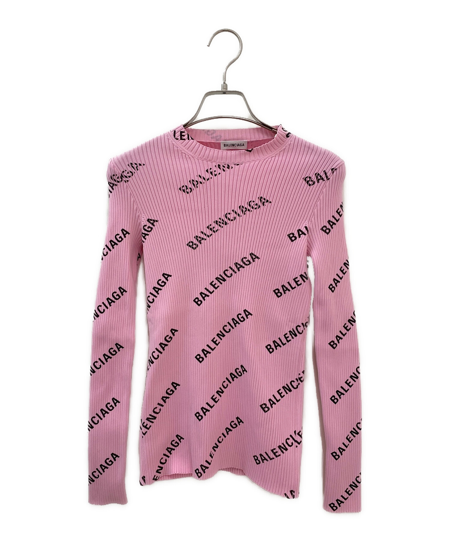 中古・古着通販】BALENCIAGA (バレンシアガ) ロゴ総柄ニット ピンク 