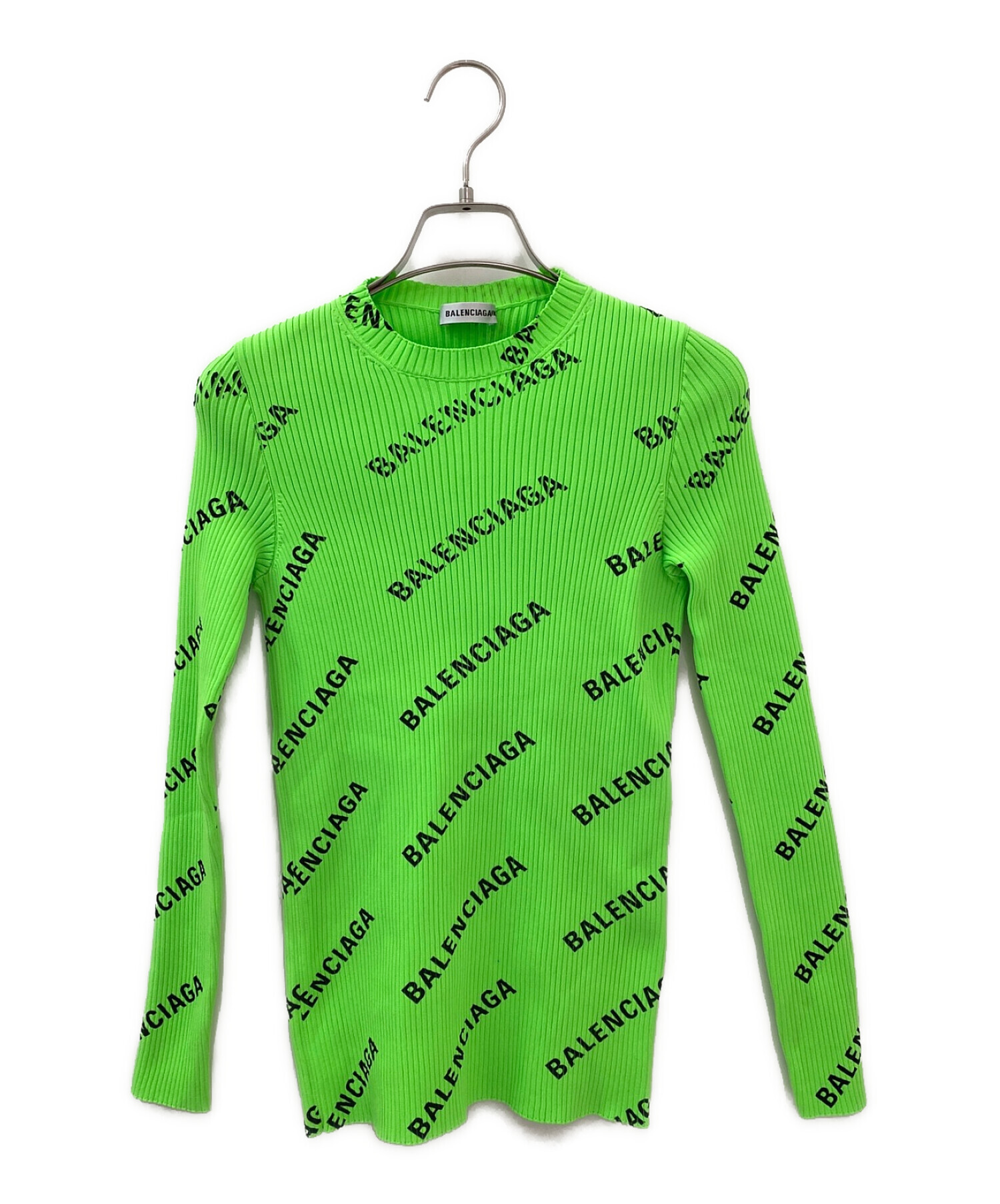 中古・古着通販】BALENCIAGA (バレンシアガ) ロゴ総柄ニット グリーン 