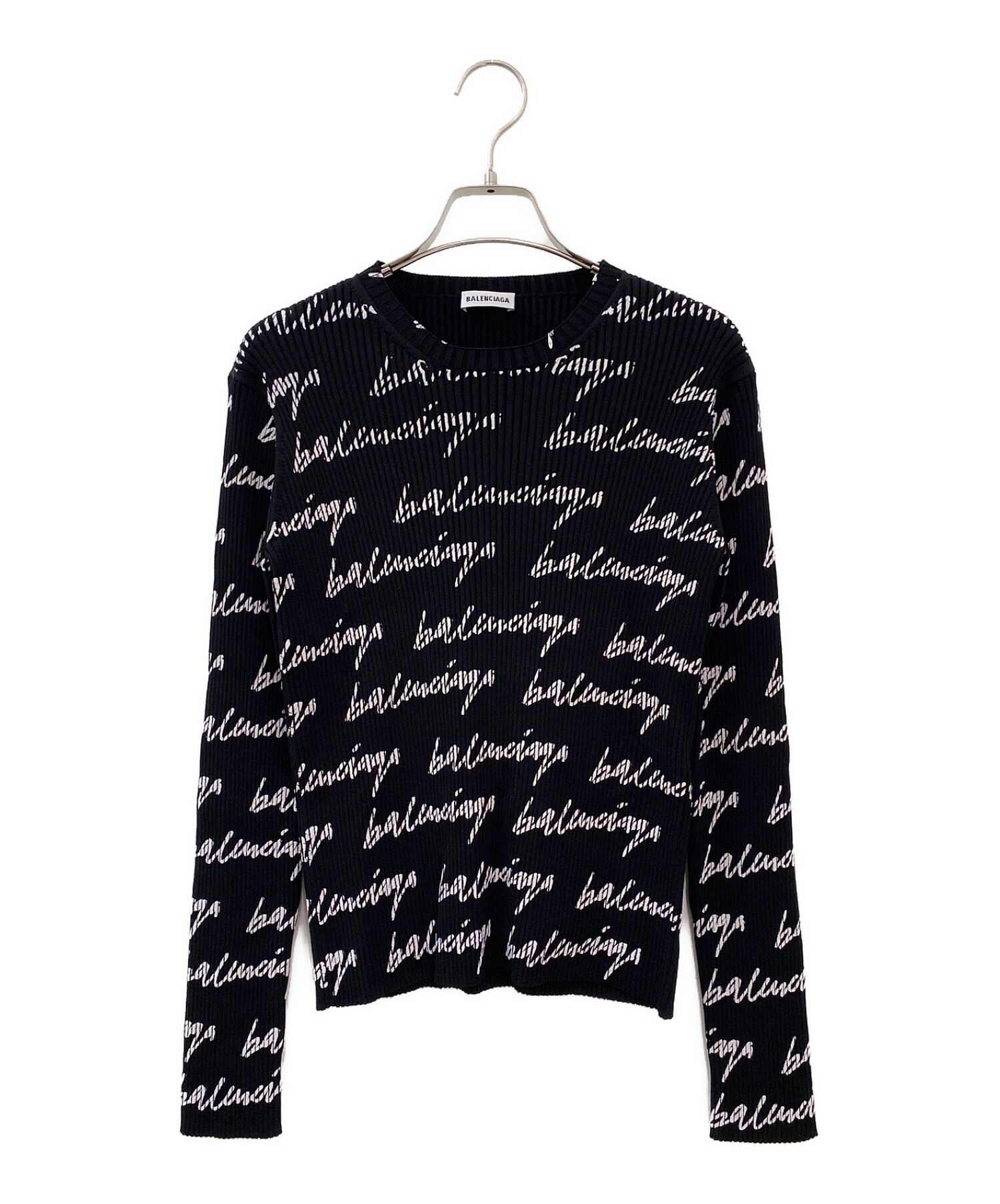 中古・古着通販】BALENCIAGA (バレンシアガ) ロゴ総柄ニット ブラック 