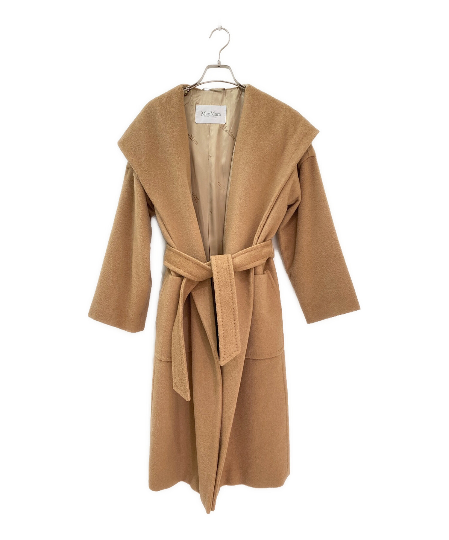 近年 マックスマーラ ロングコート ベルテッドコート ベージュ　36 ウール 中古・古着通販】MaxMara (マックスマーラ) フーデッドロングコート