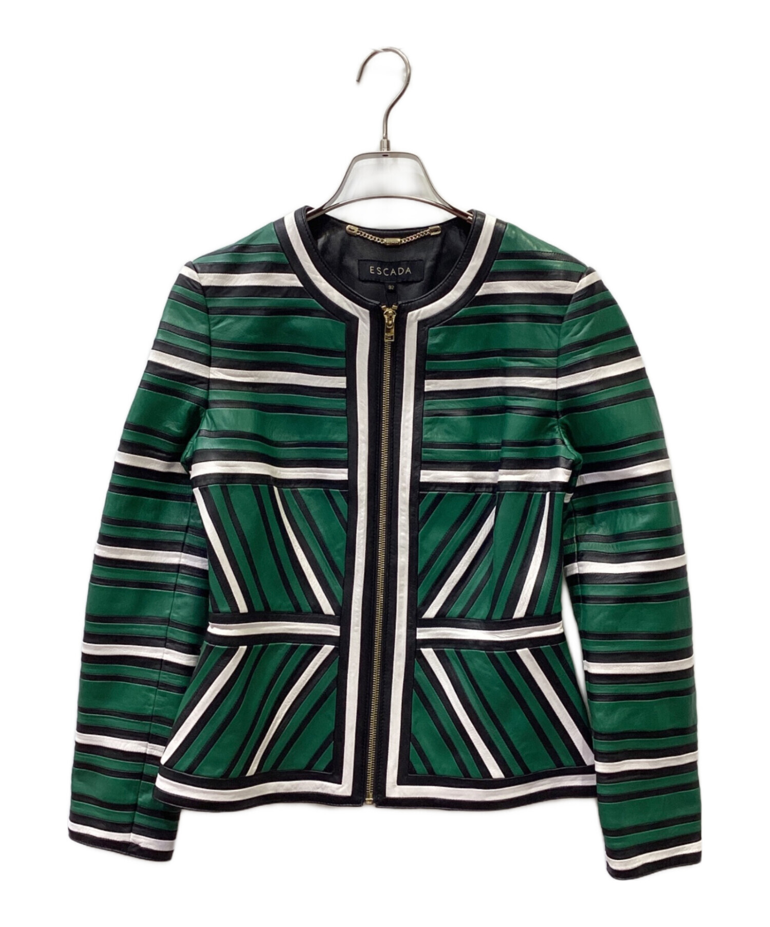 ESCADA エスカーダ 未使用　ラムレザー　レザー　ジャケット 中古・古着通販】ESCADA (エスカーダ) 切替レザージャケット グリーン