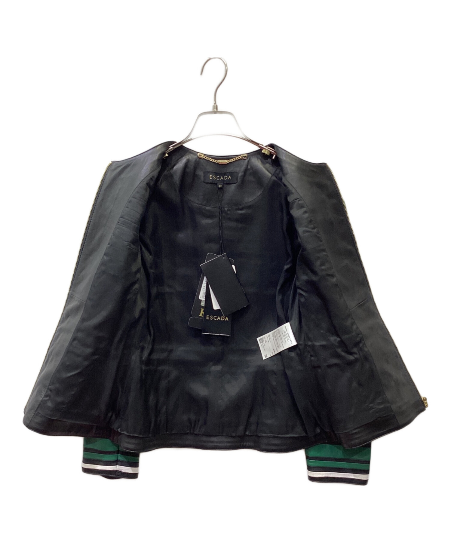 中古・古着通販】ESCADA (エスカーダ) 切替レザージャケット グリーン