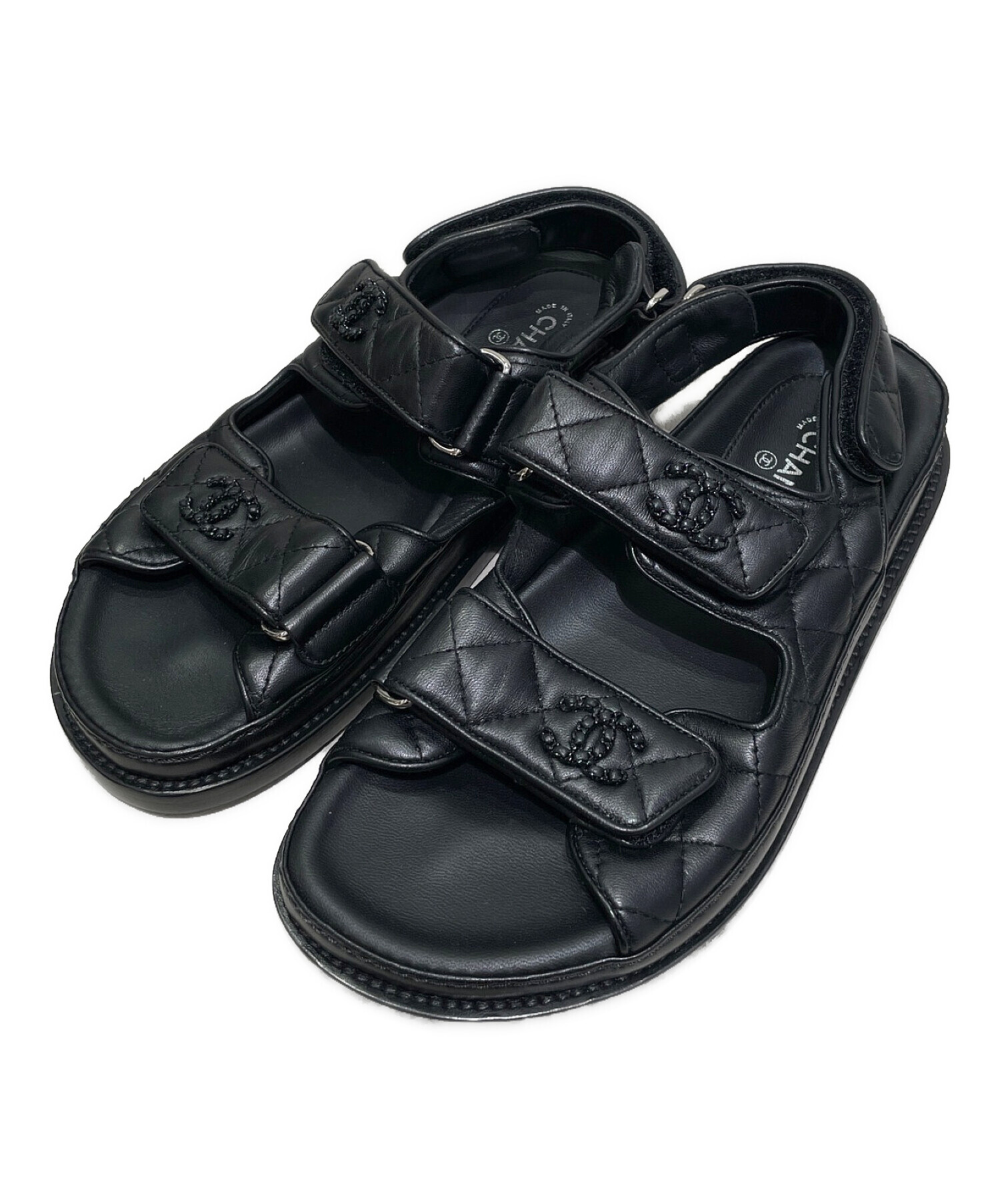 新品未使用　 CHANEL シャネル 24SS ラムスキン　サンダル 中古・古着通販】CHANEL (シャネル) ラムスキンマトラッセ ベルクロ