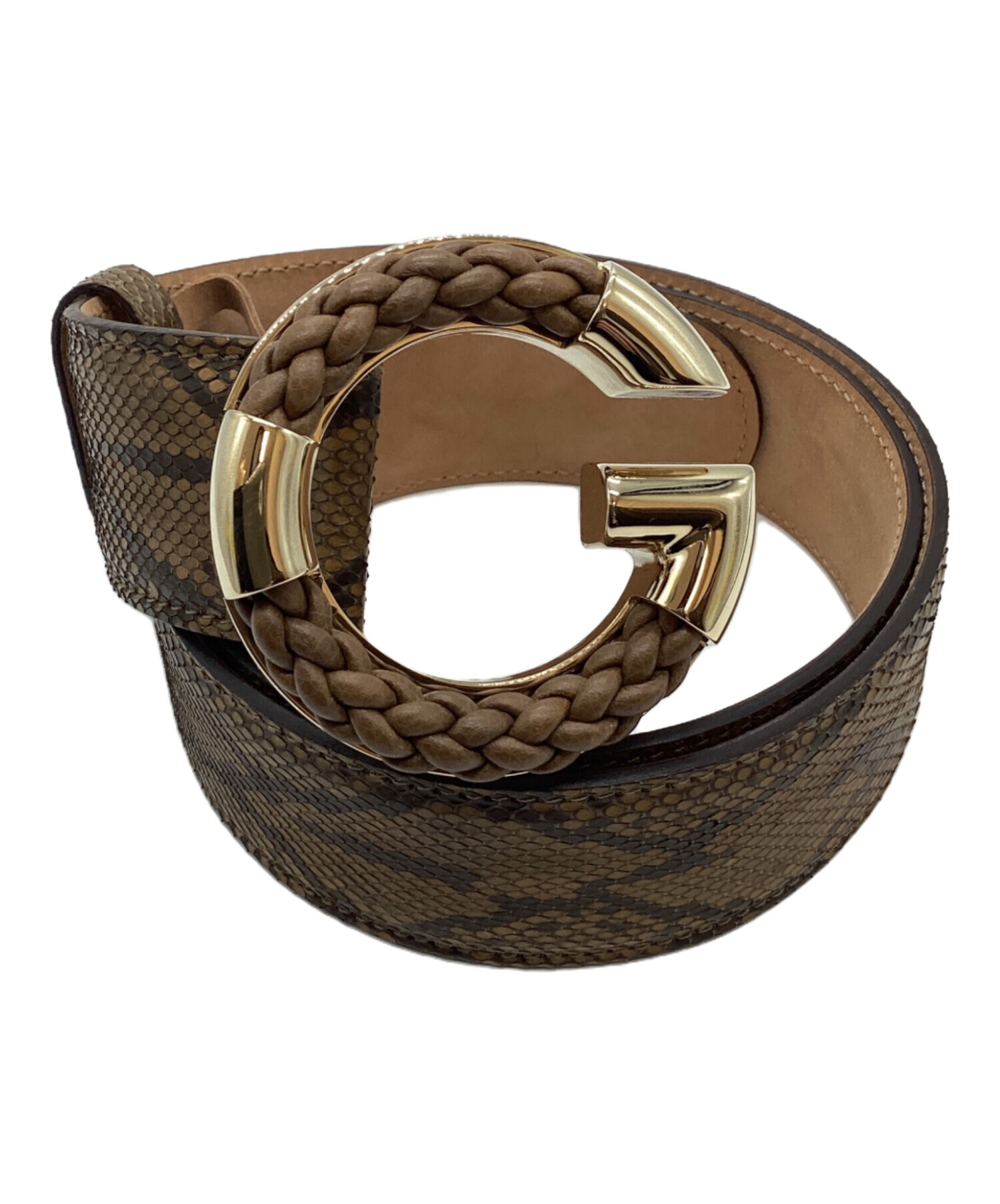 【良品】GUCCI　グッチ　ベルト　パイソン　レディース　ヴィンテージ 中古・古着通販】GUCCI (グッチ) Gバックルパイソンベルト ブラウン