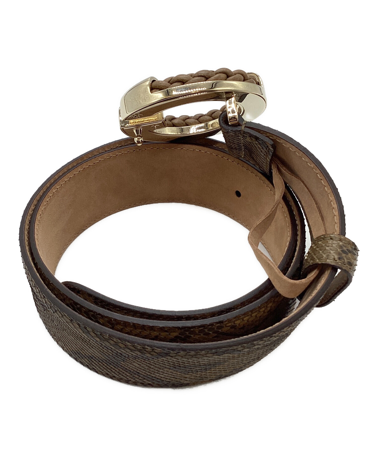 中古・古着通販】GUCCI (グッチ) Gバックルパイソンベルト ブラウン