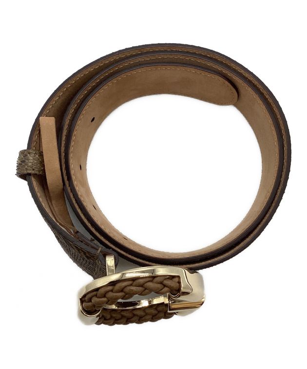 中古・古着通販】GUCCI (グッチ) Gバックルパイソンベルト ブラウン