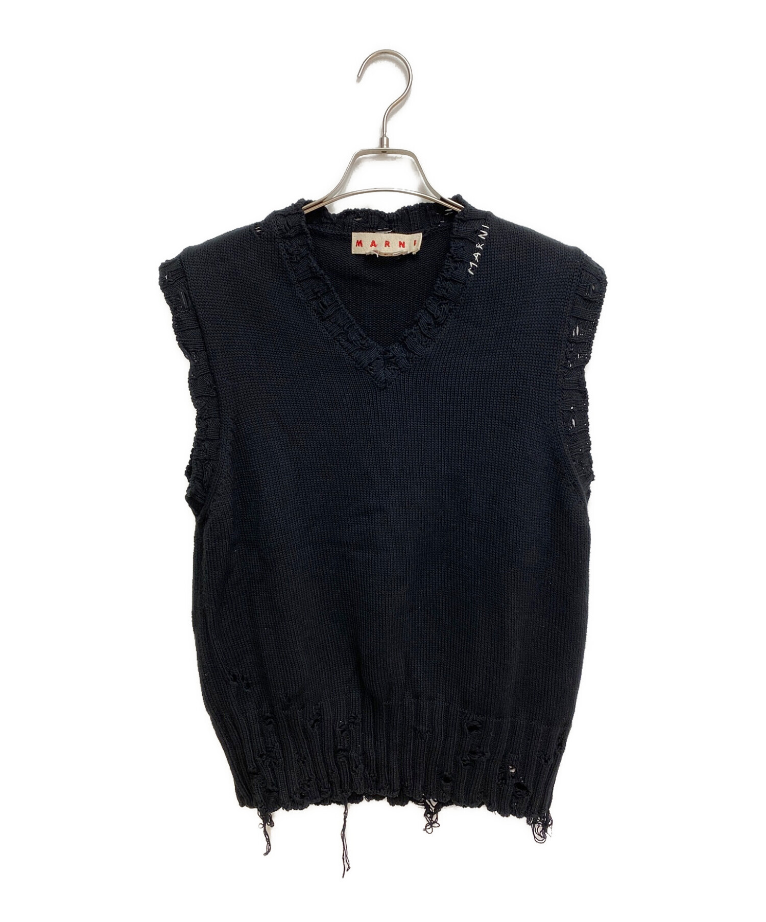 【ほぼ未使用】 MARNI 23SS ダメージニットベスト 中古・古着通販】MARNI (マルニ) 23SS ダメージニットベスト ブラック