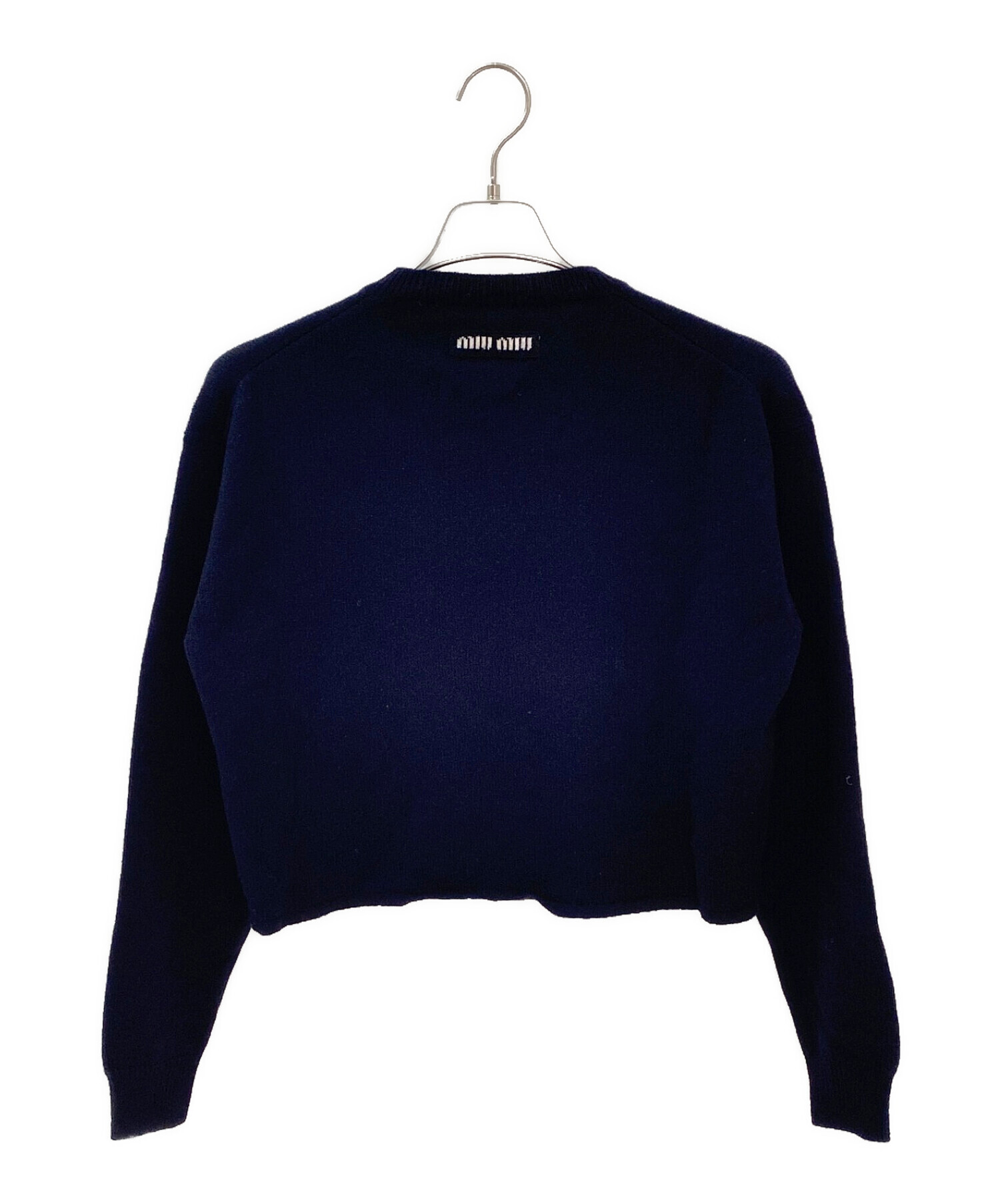 新品未使用 【24AW】MIU MIU クロップド丈 ウールセーター ロゴ 濃紺 新品未使用 【24AW】MIU MIU クロップド丈 ウールセーター ロゴ 濃紺