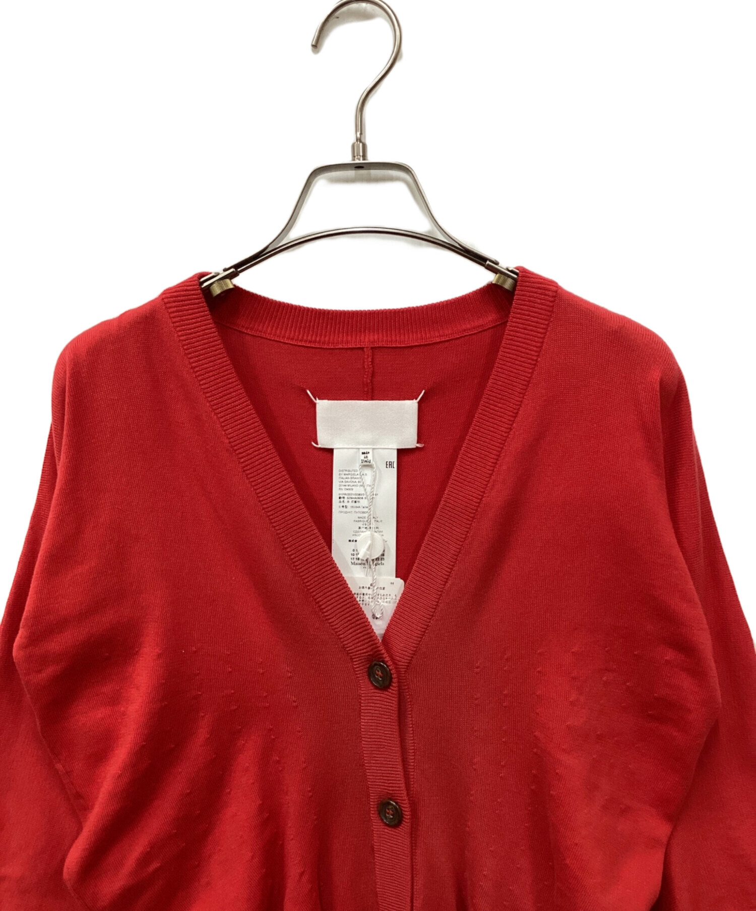 マルタンマルジェラ　ワインレッド ガーゼストライプ カーディガン 中古・古着通販】Maison Margiela (メゾンマルジェラ) レザーエルボー