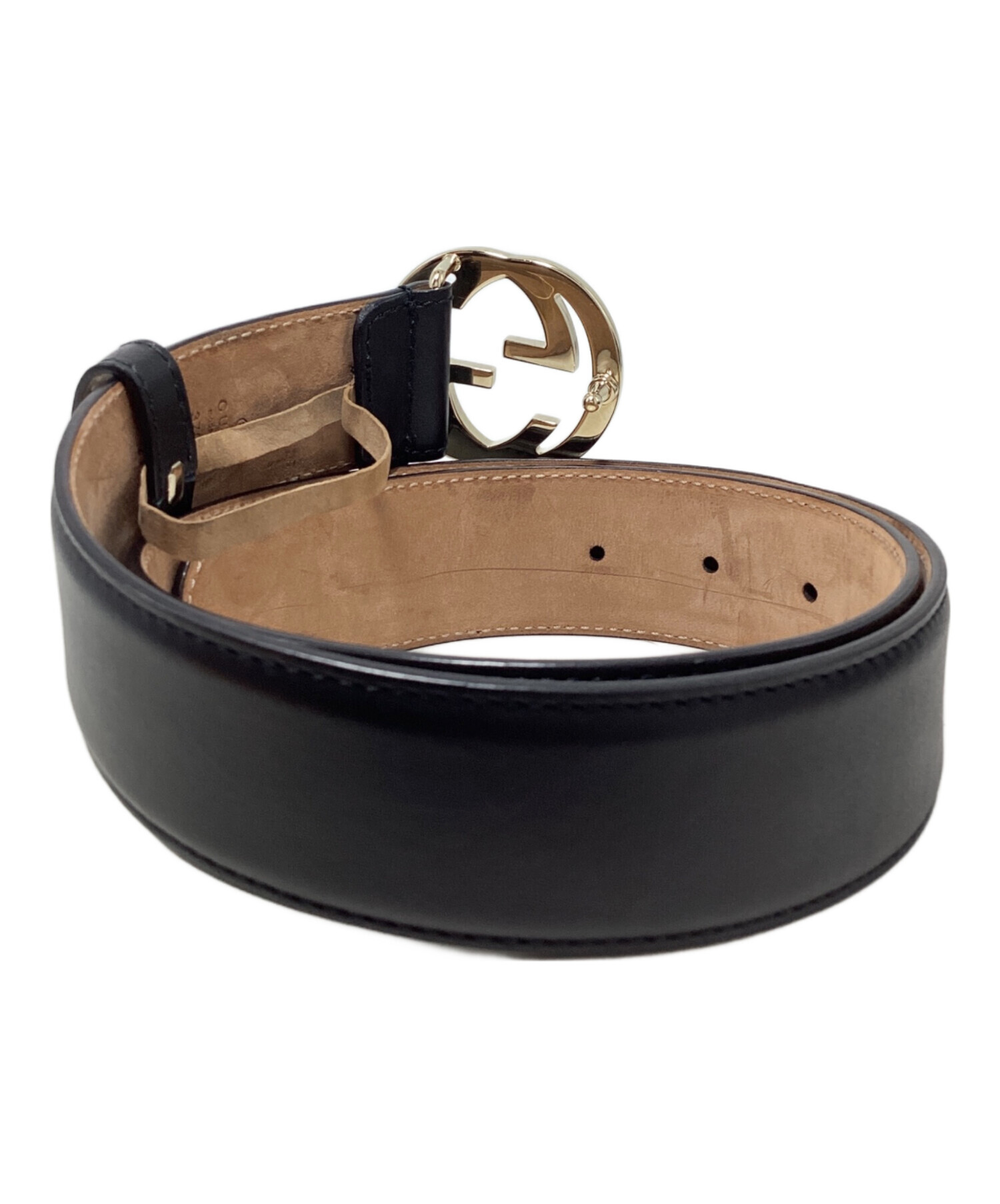 中古・古着通販】GUCCI (グッチ) GGロゴレザーベルト ブラック サイズ 