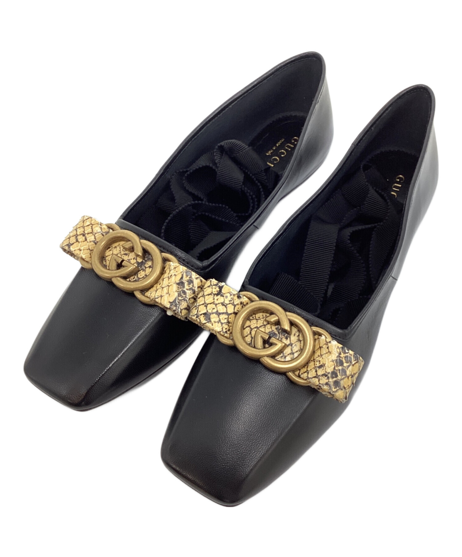 中古・古着通販】GUCCI (グッチ) リボンフラットシューズ ブラック 