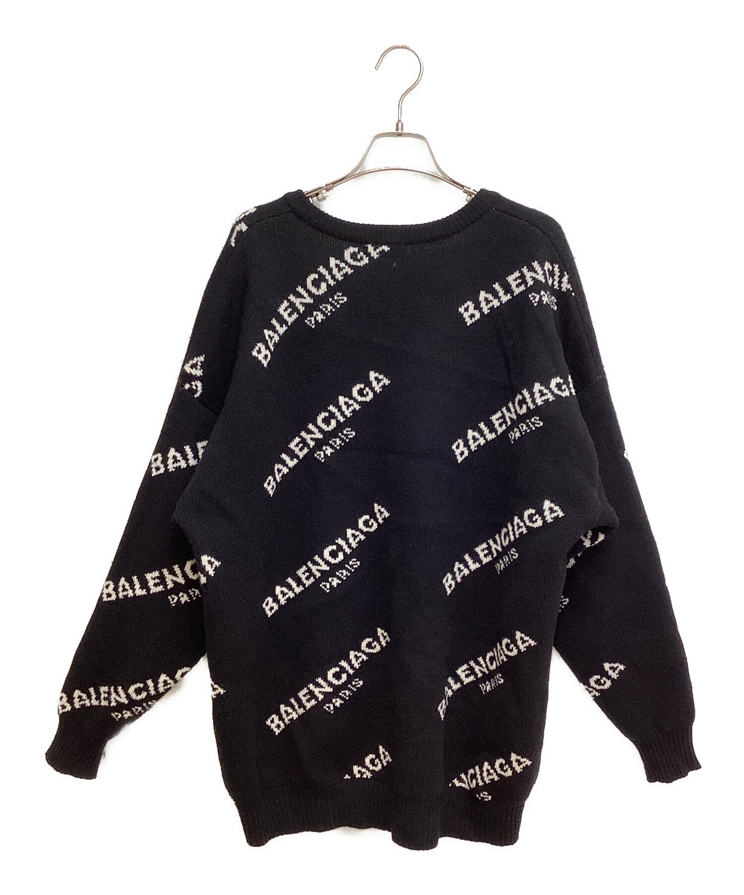 BALENCIAGA ジャガードロゴ　クルーネックセーター 中古・古着通販】BALENCIAGA (バレンシアガ) ロゴジャガードクルー