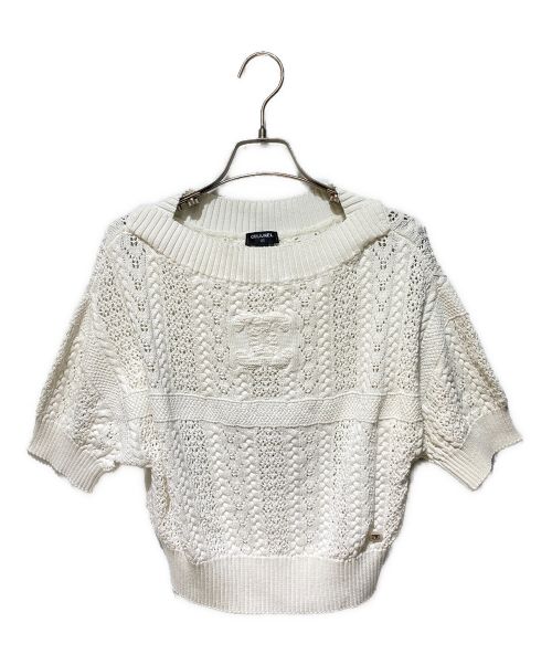 カ*ル様 CHANEL 半袖ポロシャツ ホワイト 38 中古・古着通販】CHANEL (シャネル) プルオーバーレース半袖ニット