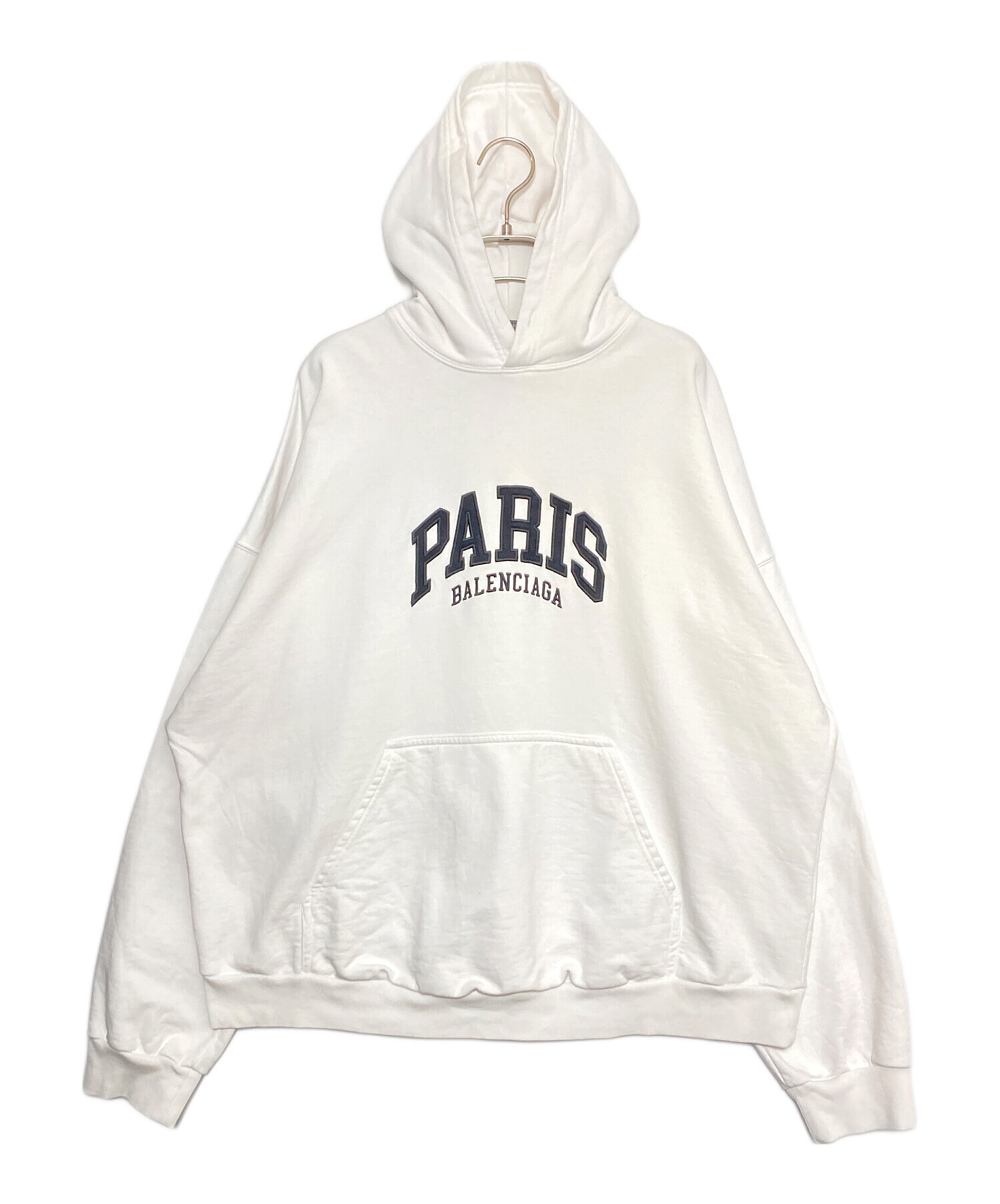 ★nissay★バレンシアガ ダメージ加工パーカー ホワイト 白 XXS BALENCIAGA（バレンシアガ） 21AW ダメージ加工 ピクセルロゴ ビッグ