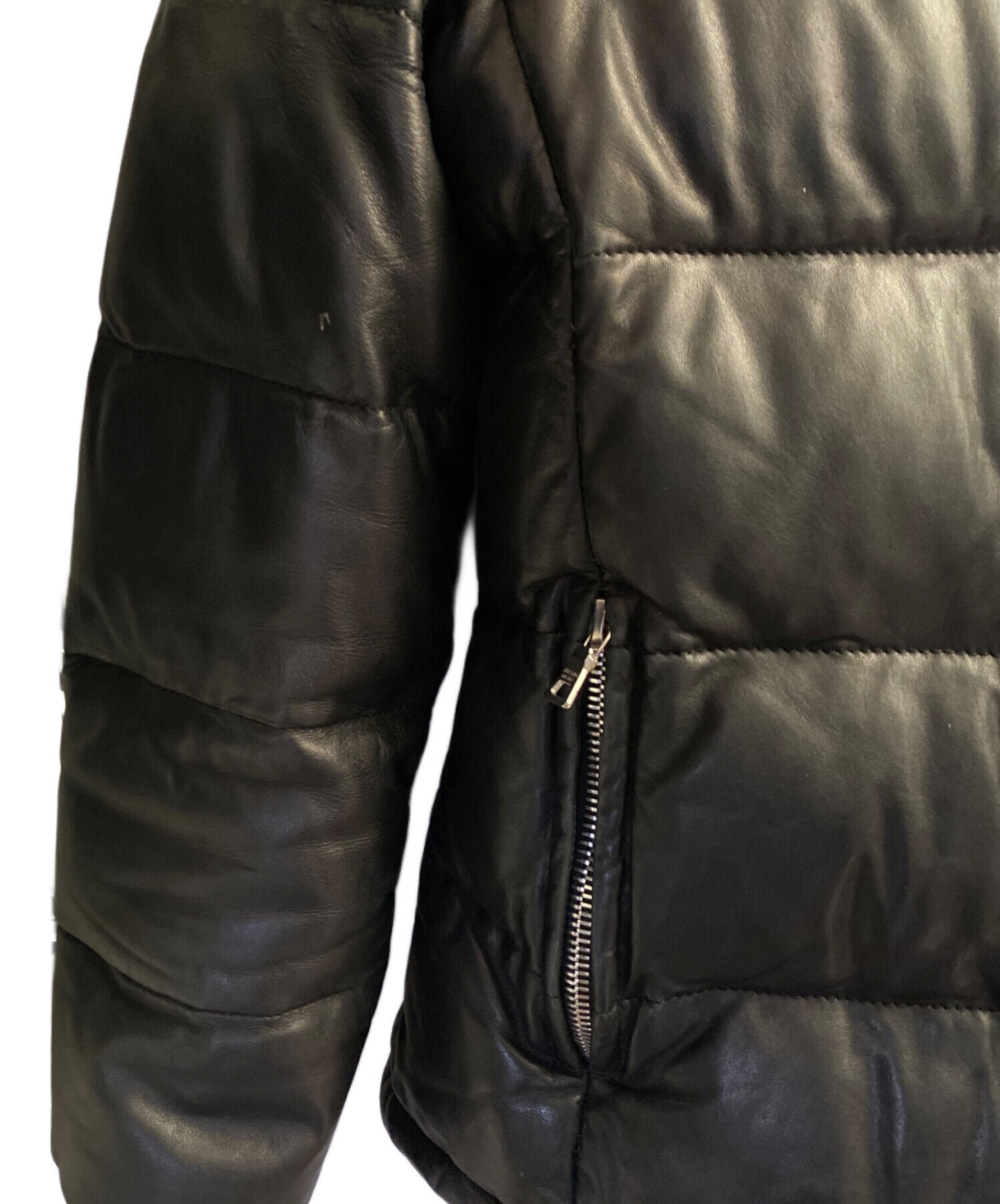 中古・古着通販】PRADA (プラダ) レザー ダウンジャケット ブラック