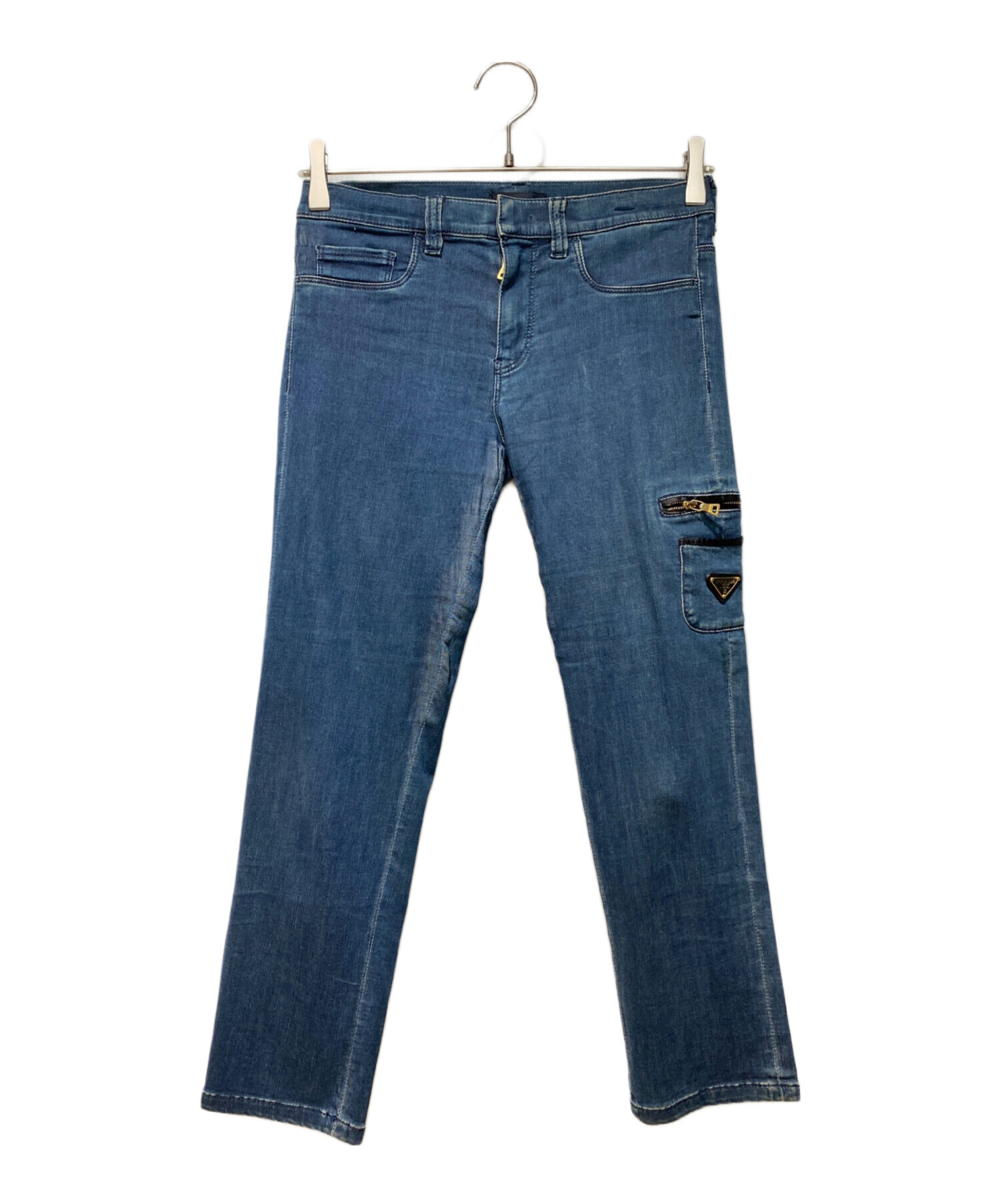 美品 PRADA プラダ デニムパンツ三角ロゴ 皮タグ 26 PRADA 23ss 美品 プラダ トライアングルロゴ 5ポケット デニム パンツ