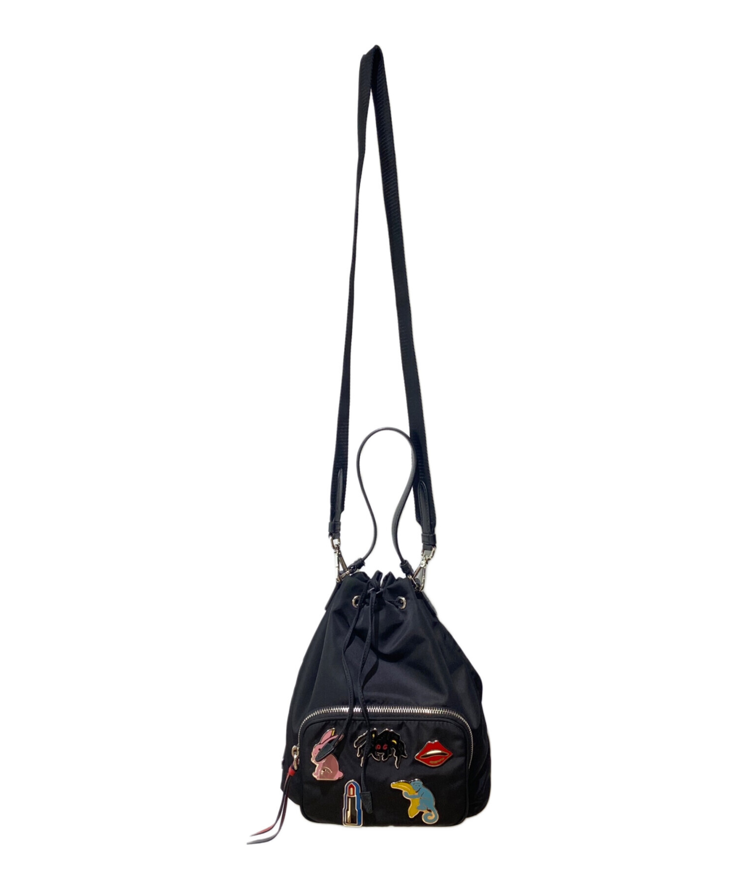 【Sak様】プラダ ショルダーバッグ ナイロン レザー 中古 斜めがけ 黒 刺繍 中古・古着通販】PRADA (プラダ) ロボパッチ ナイロンショルダーバッグ
