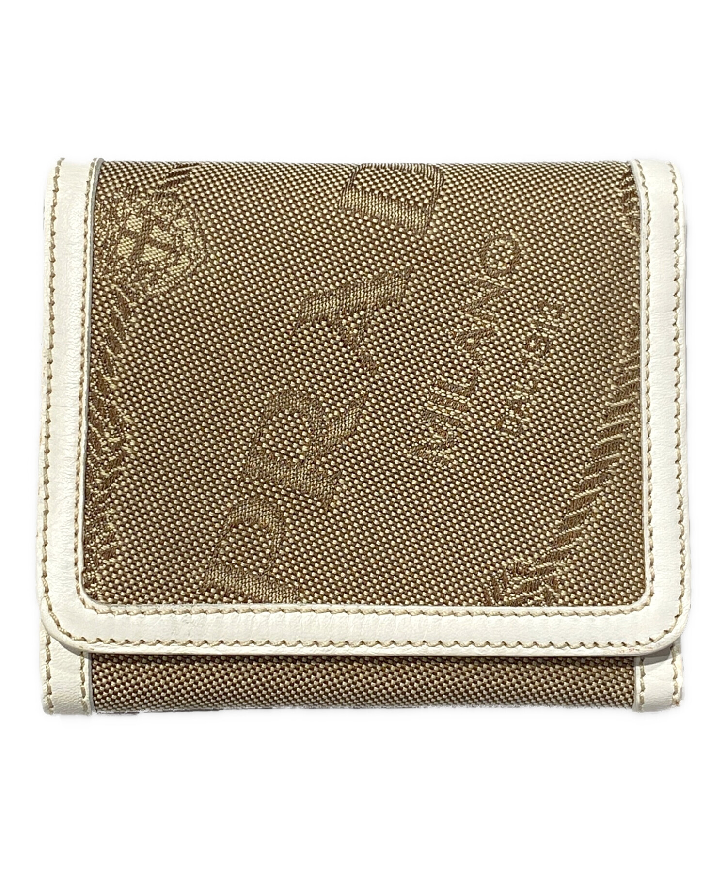 中古・古着通販】PRADA (プラダ) ロゴキャンバス三つ折り財布 ベージュ