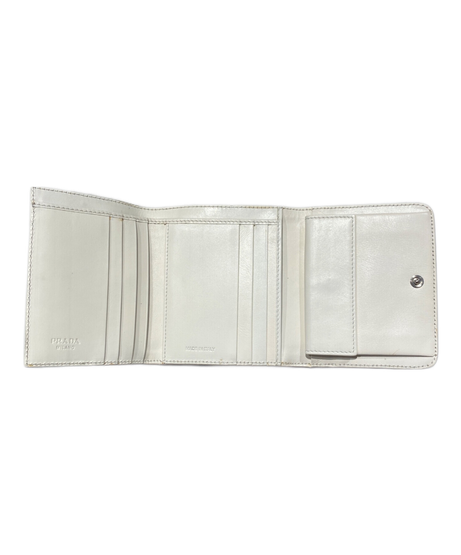 中古・古着通販】PRADA (プラダ) ロゴキャンバス三つ折り財布 ベージュ