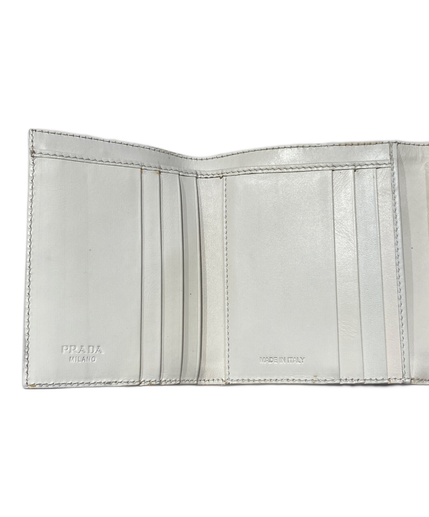 中古・古着通販】PRADA (プラダ) ロゴキャンバス三つ折り財布 ベージュ 