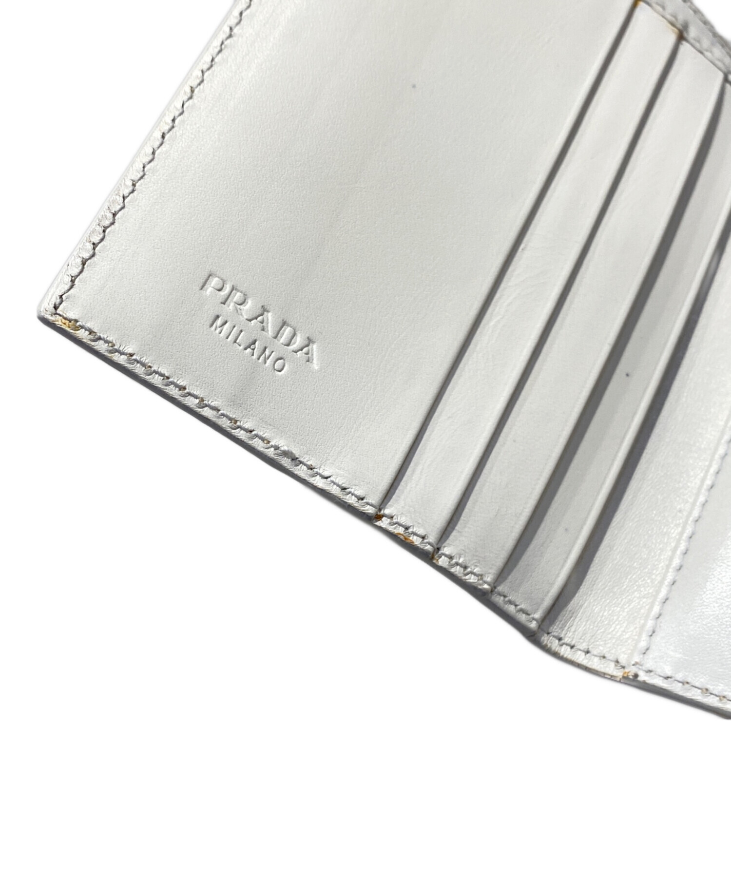 中古・古着通販】PRADA (プラダ) ロゴキャンバス三つ折り財布 ベージュ