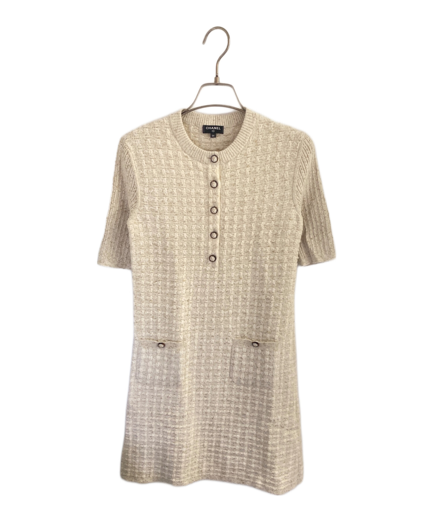 中古・古着通販】CHANEL (シャネル) ラメニットワンピース ベージュ