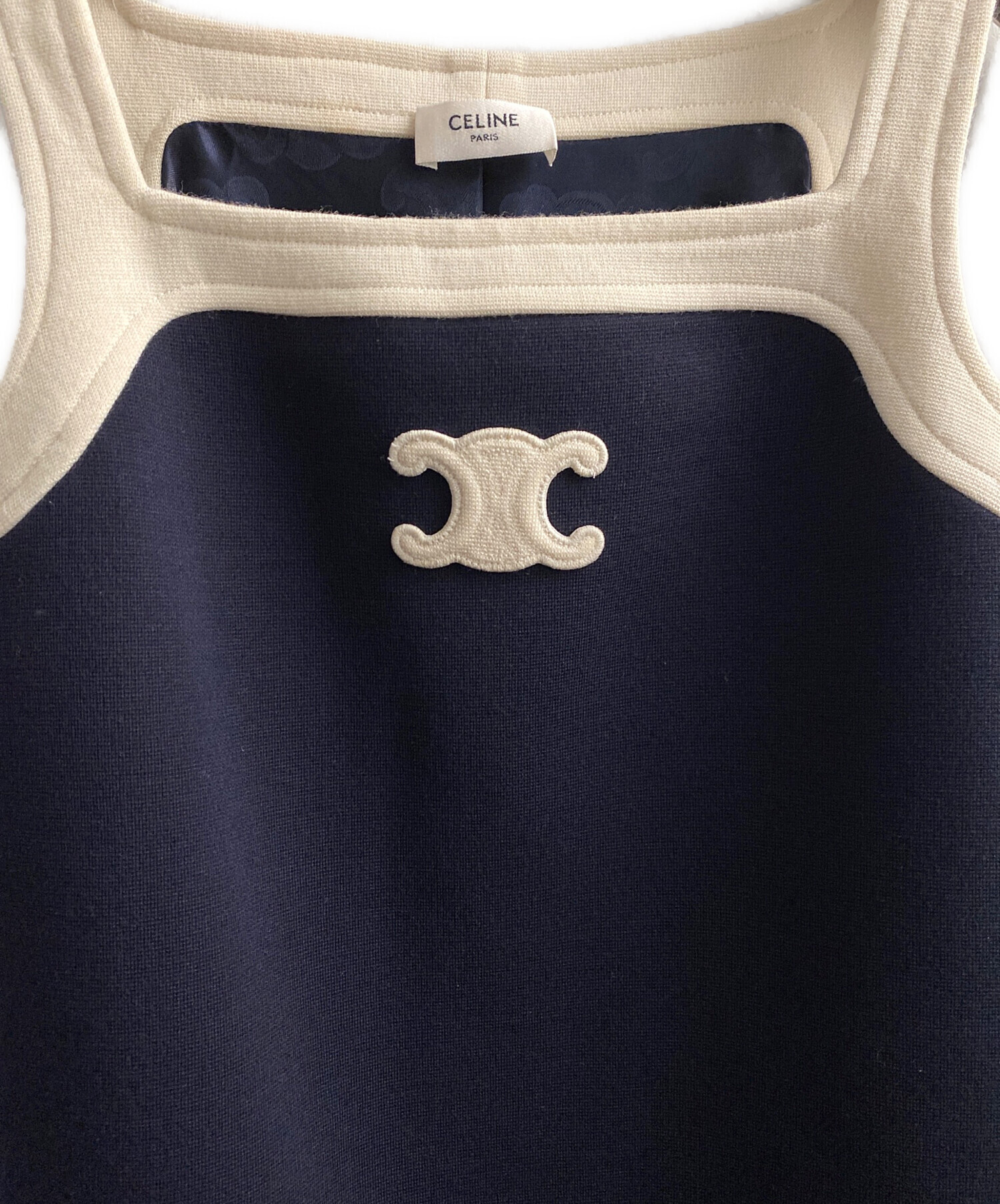 セリーヌ　ヴィンテージ　 ひざ丈 ワンピース ネイビー　ゴールド金具　36 S 楽天市場】CELINE セリーヌ Cotton Twill Trapeze Mini Dress シャツ