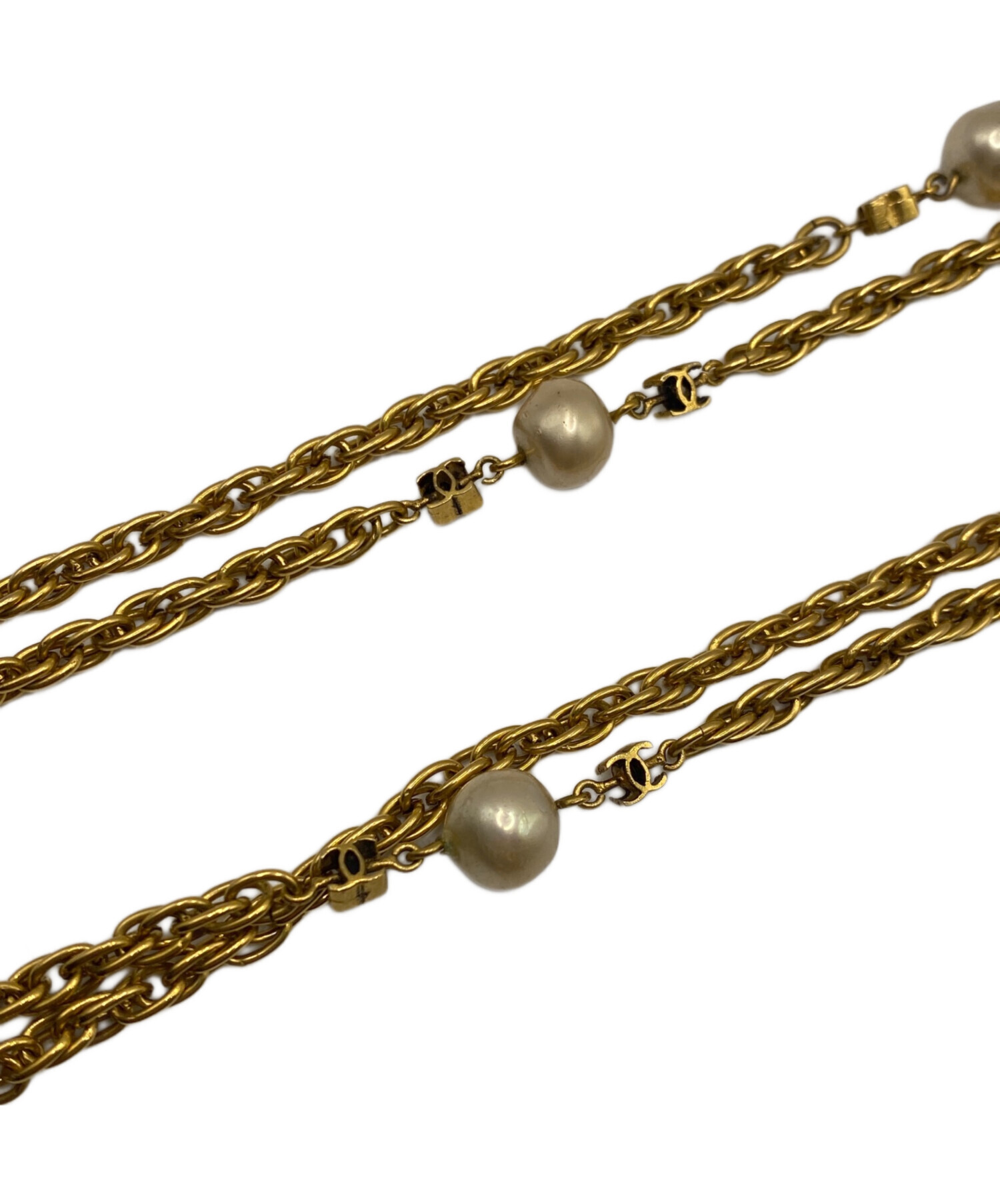 CHANELチェーン　ネックレス　ゴールドカラー 中古・古着通販】CHANEL (シャネル) ロングパールチェーンネックレス