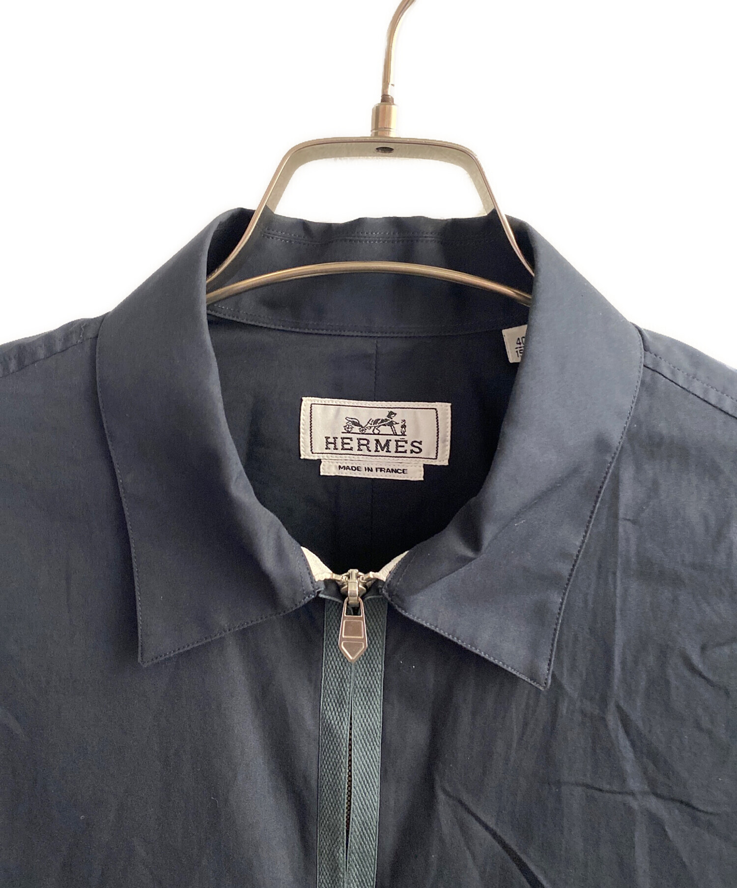 タグ付 HERMÈS エルメス メンズ 長袖シャツ ネイビー柄 Lサイズ 正規品 中古・古着通販】HERMES (エルメス) ジップアップシャツ ネイビー