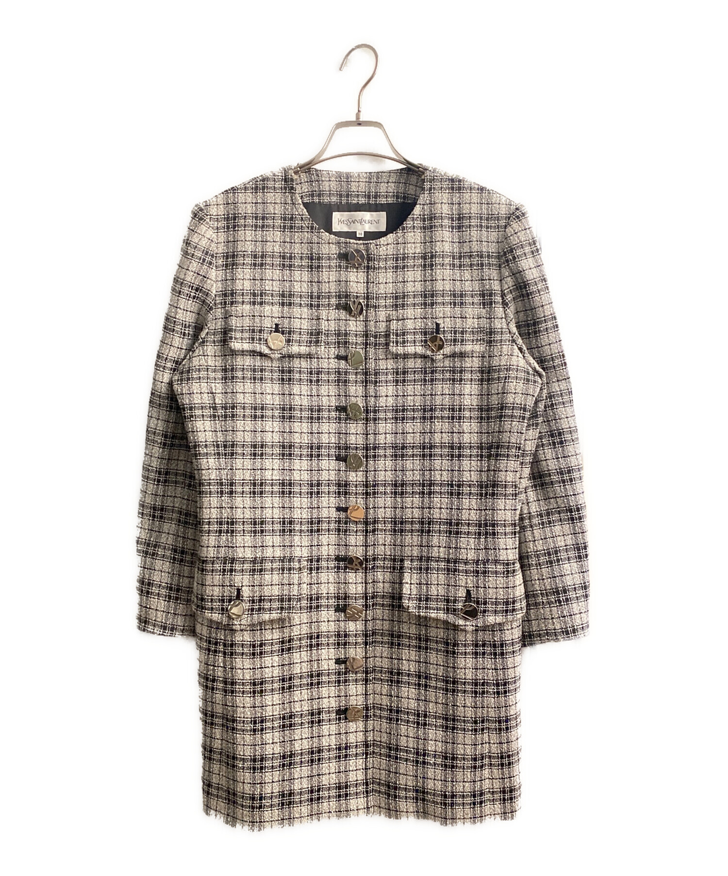 ★美品★イヴサンローラン　ロングジャケット　ノーカラー　40 ツイード　チェック 中古・古着通販】Yves Saint Laurent (イヴサンローラン) ツイード