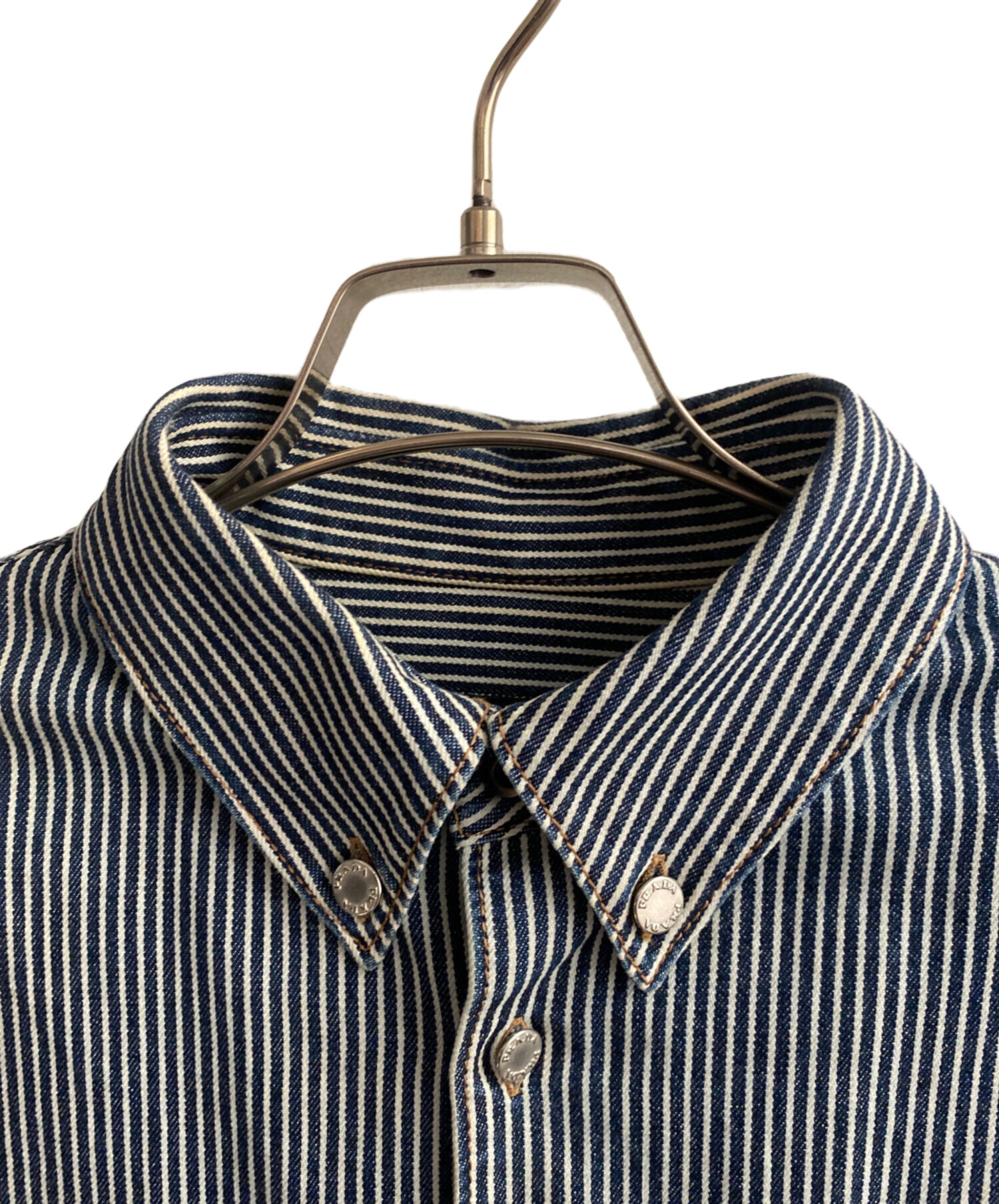 PRADA デニムシャツジャケット インディゴブルー　M デニムシャツ コットン インディゴブルー 三角プレート ユーズド加工