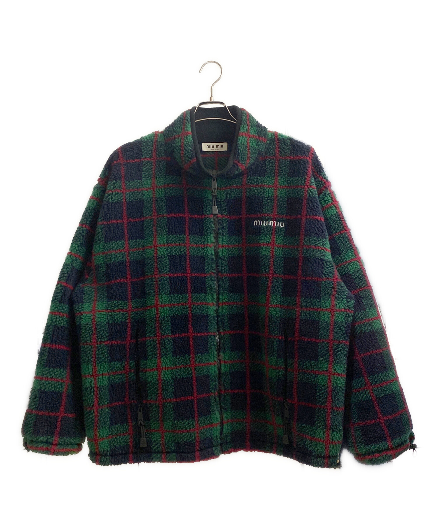 MIU MIU チェック柄ジャケット 中古・古着通販】MIU MIU (ミュウミュウ) チェック柄 テディジッパー