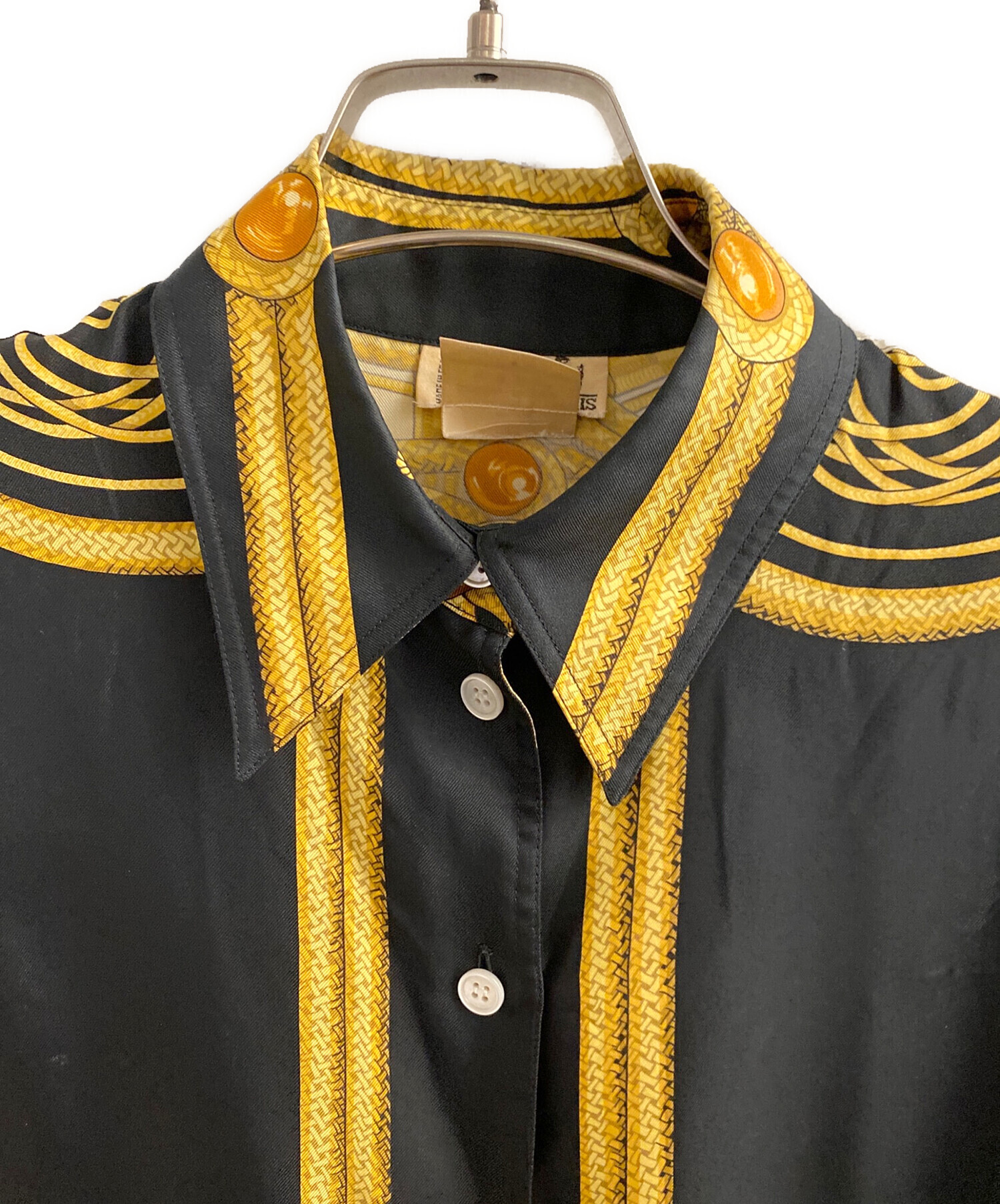 中古・古着通販】HERMES (エルメス) シルク総柄シャツ ブラック