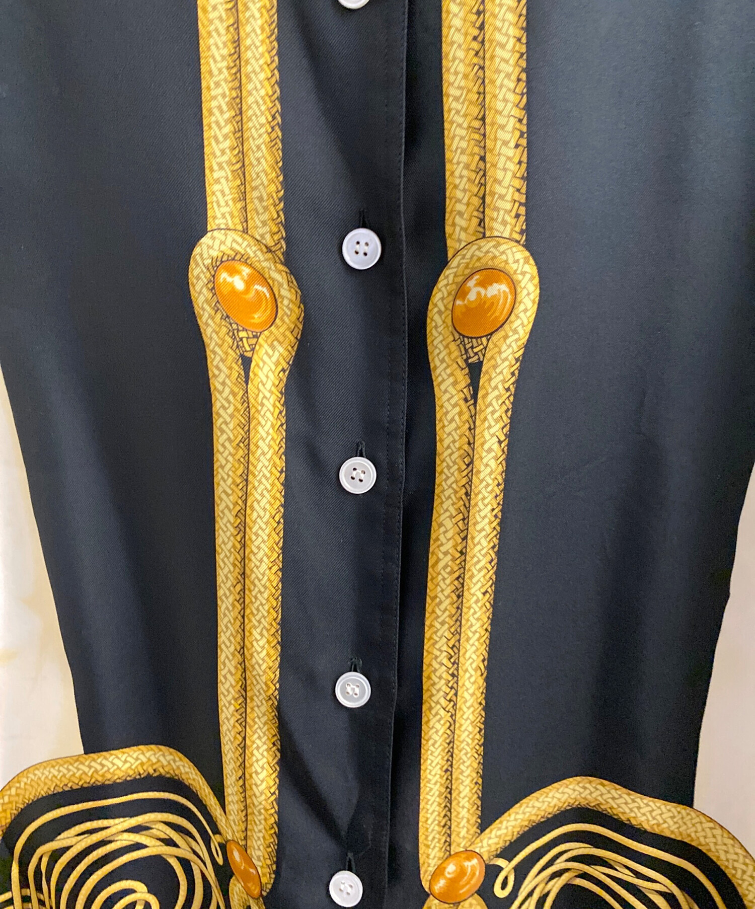 中古・古着通販】HERMES (エルメス) シルク総柄シャツ ブラック