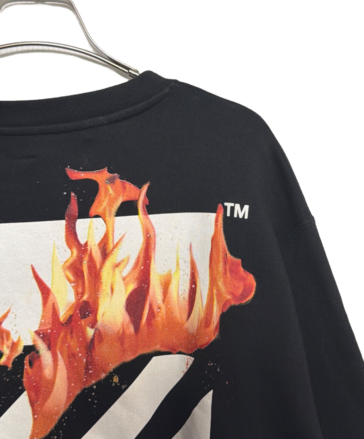 OFFWHITE (オフホワイト) Diag Fire Crewneck ブラック サイズ:L