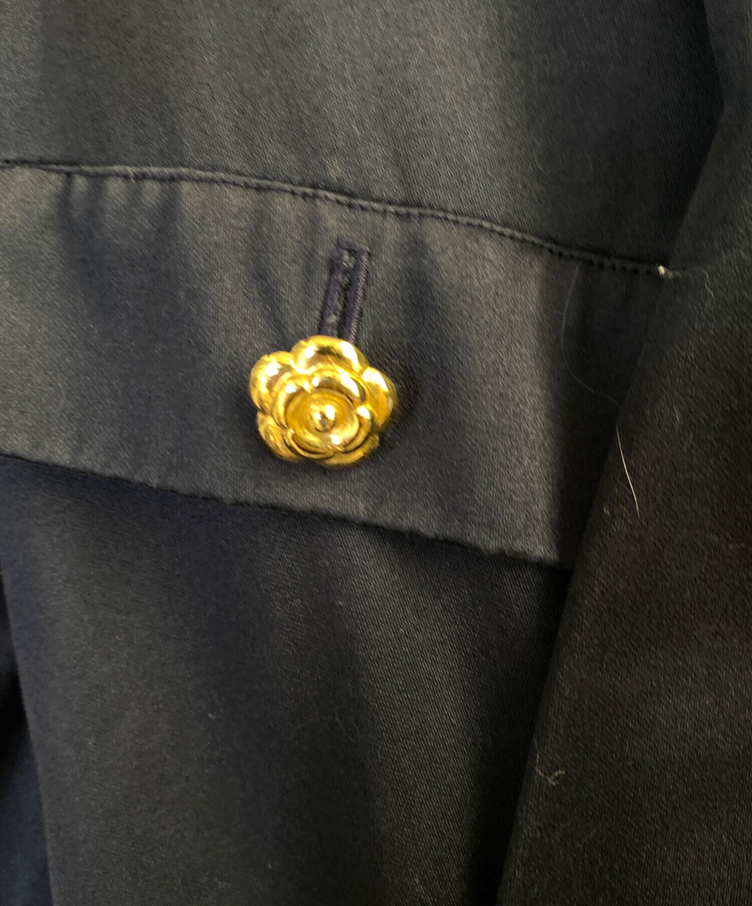 中古・古着通販】CHANEL (シャネル) シルク半袖ワンピース ネイビー 