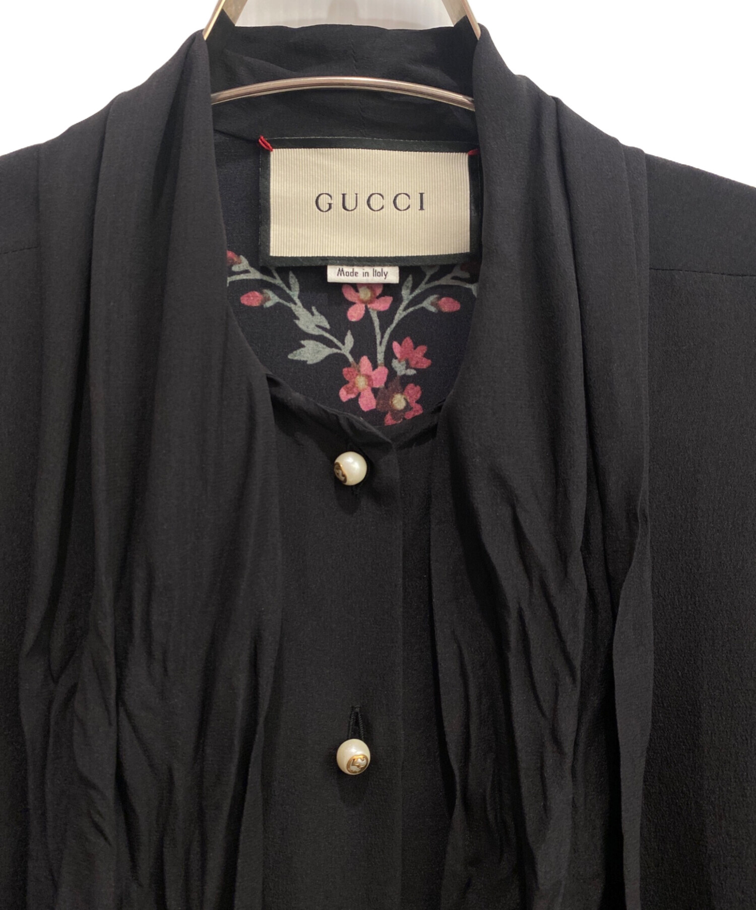中古・古着通販】GUCCI (グッチ) ブラックシルクシャツ ブラック 