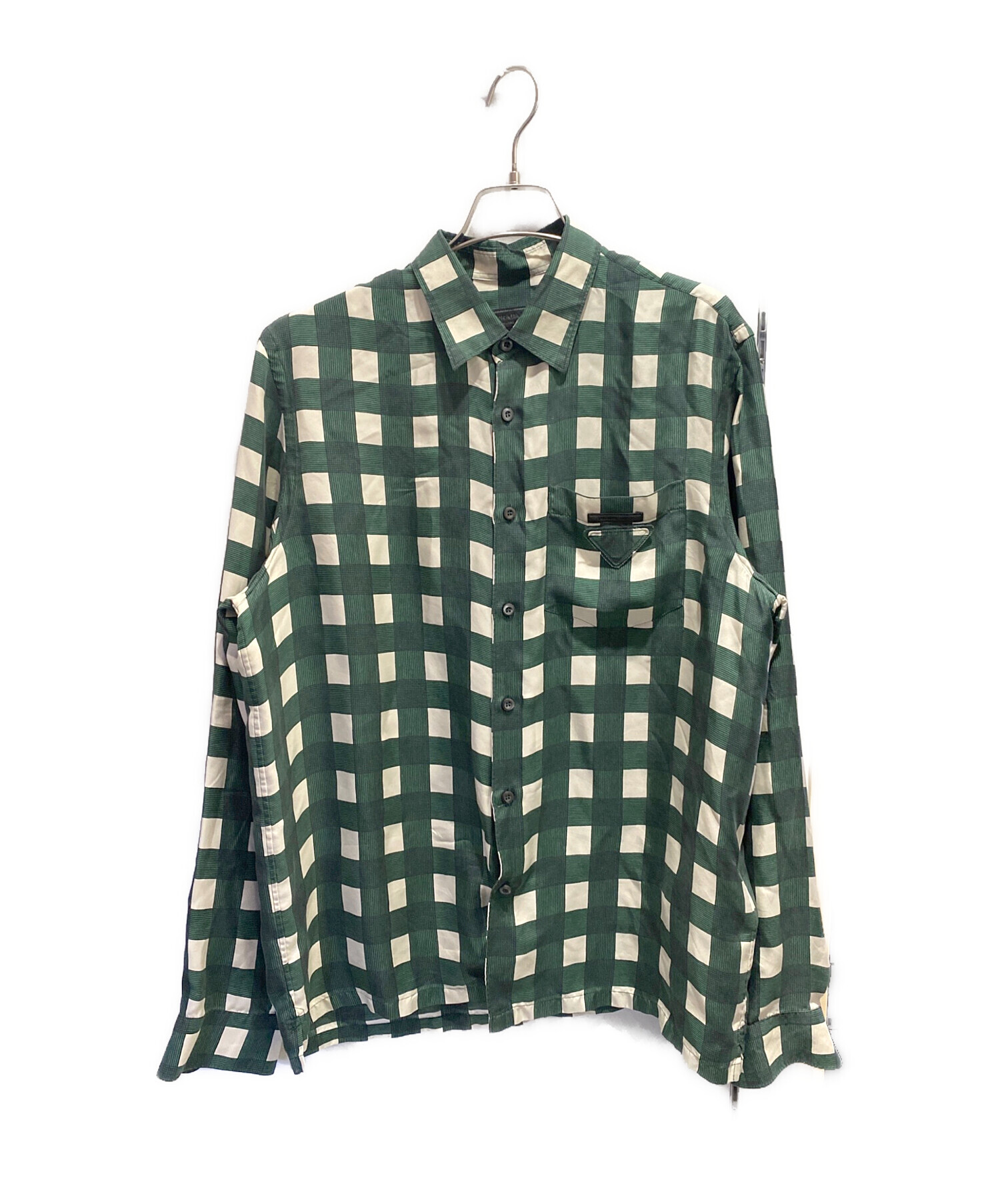 中古・古着通販】PRADA (プラダ) チェックシャツ グリーン×ホワイト