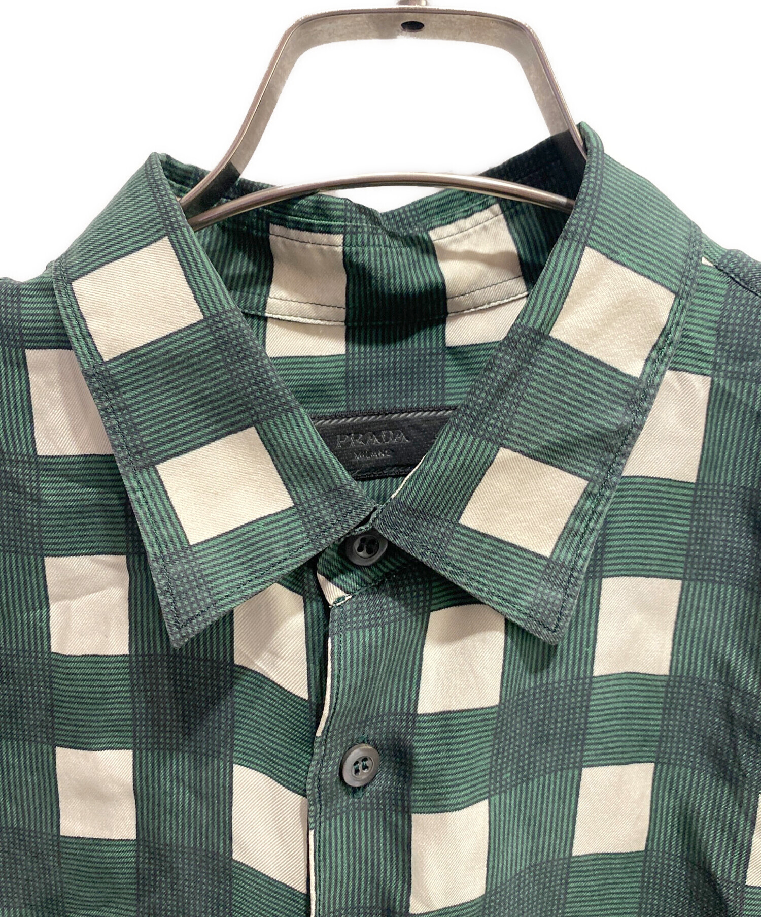 中古・古着通販】PRADA (プラダ) チェックシャツ グリーン×ホワイト