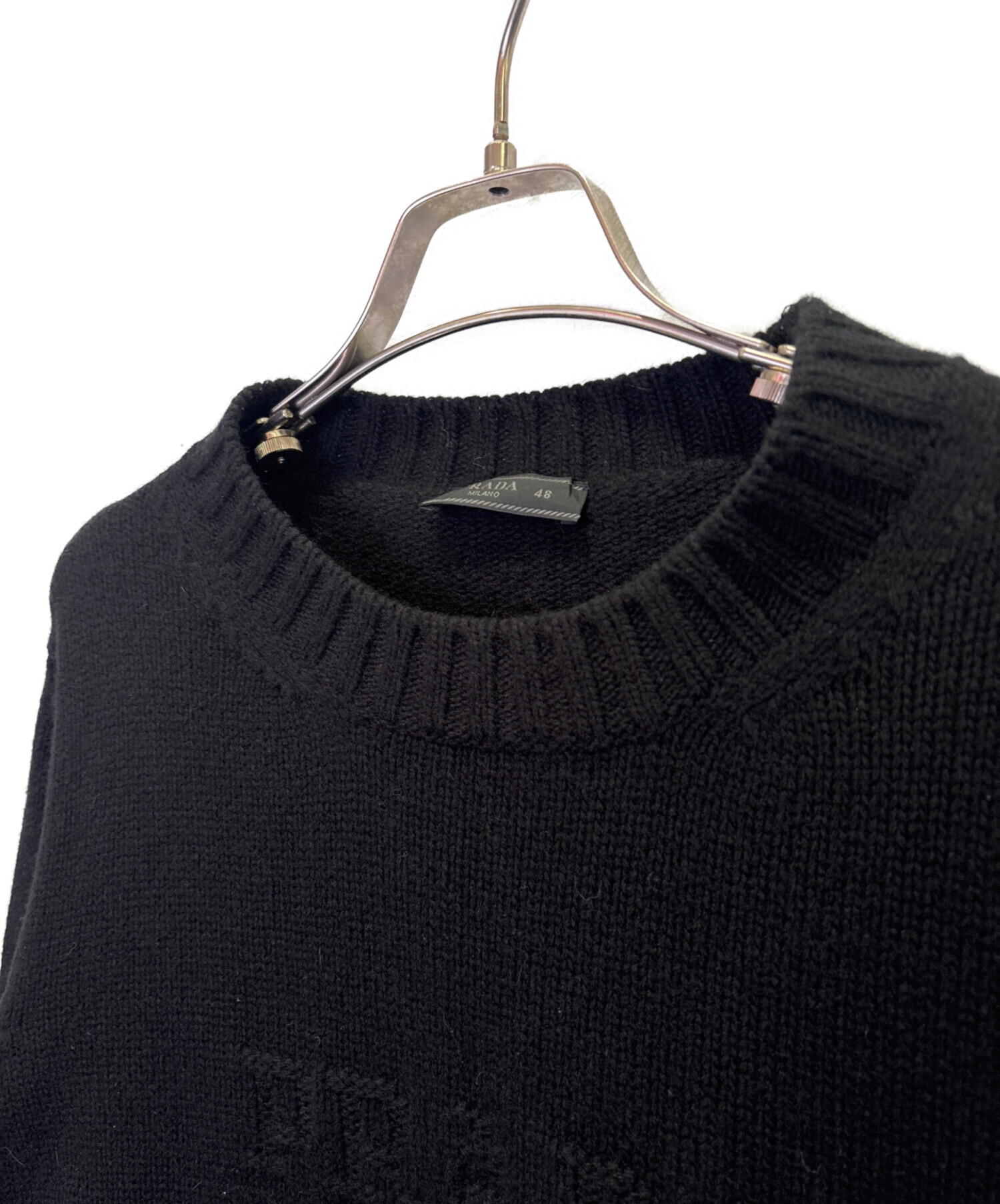美品＜PRADA プラダ＞ カシミヤ ウール セーター ブラック イタリア製 中古・古着通販】PRADA (プラダ) ウール×カシミヤ ロゴ セーター